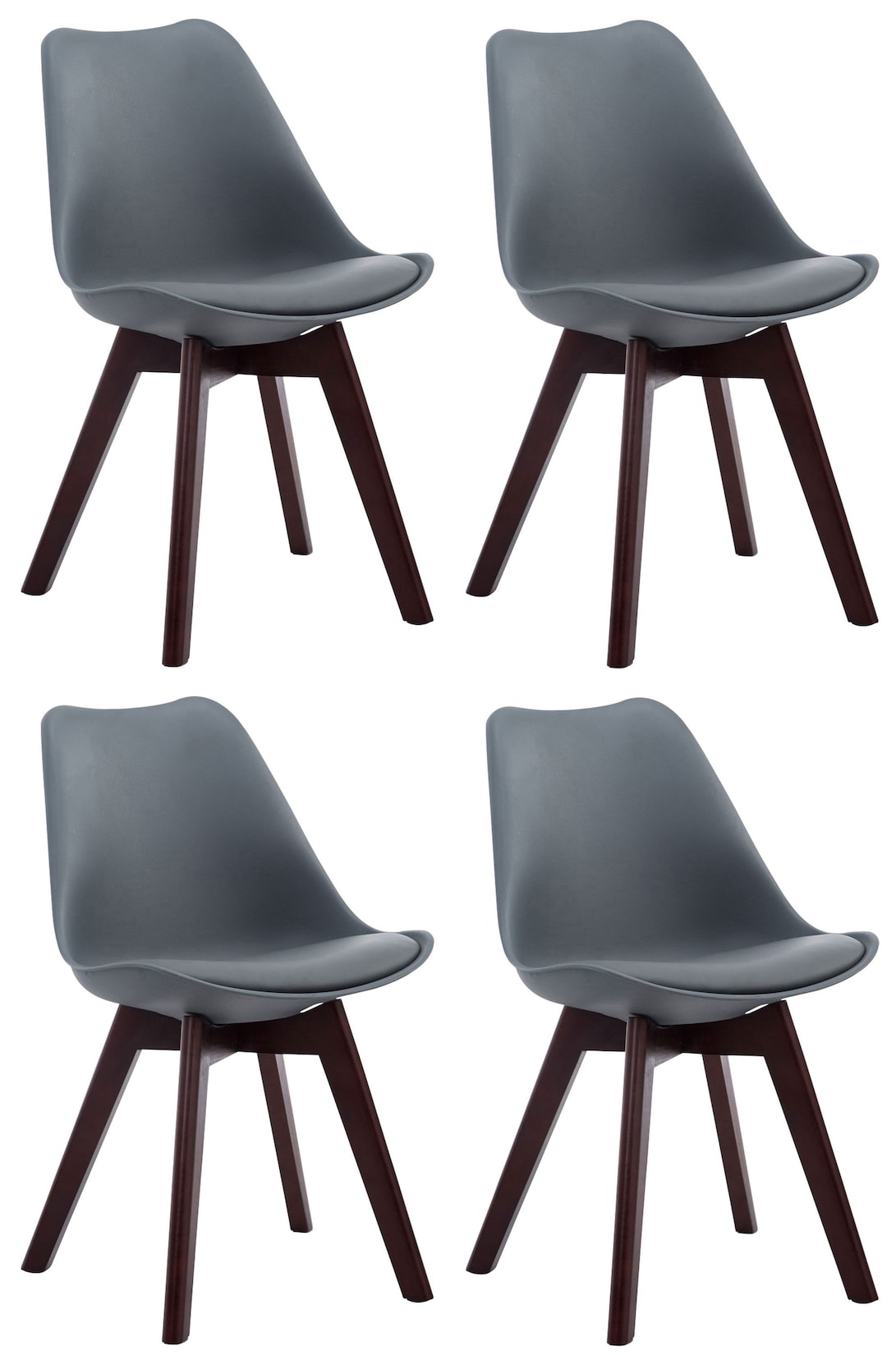 CLP 4er Set Besucherstühle Borneo V2 Walnuss Kunstleder Farbe: grau, Gestell Farbe: walnuss