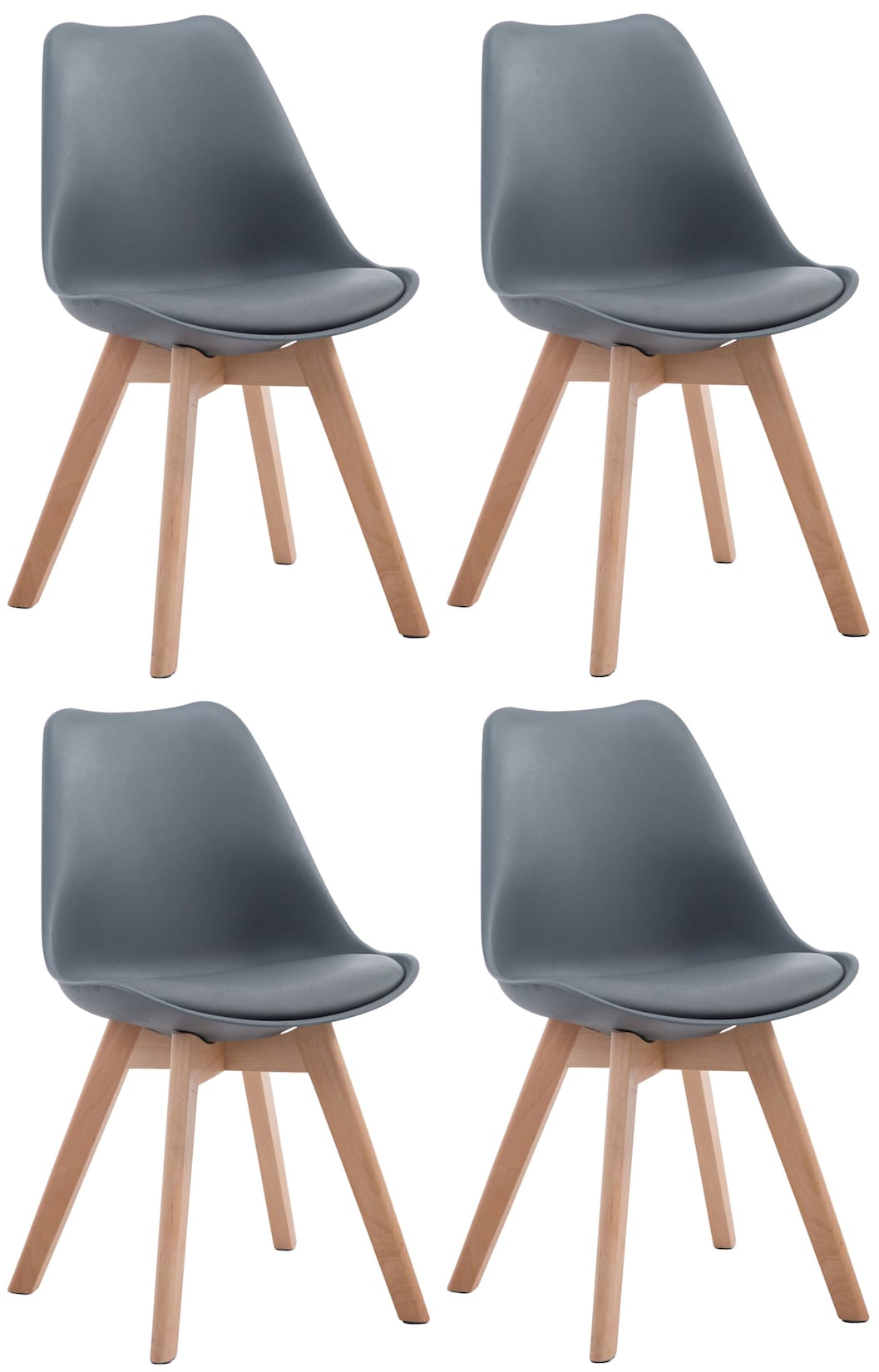 CLP 4er Set Besucherstühle Borneo V2 Natura Kunstleder Farbe: grau, Gestell Farbe: natur