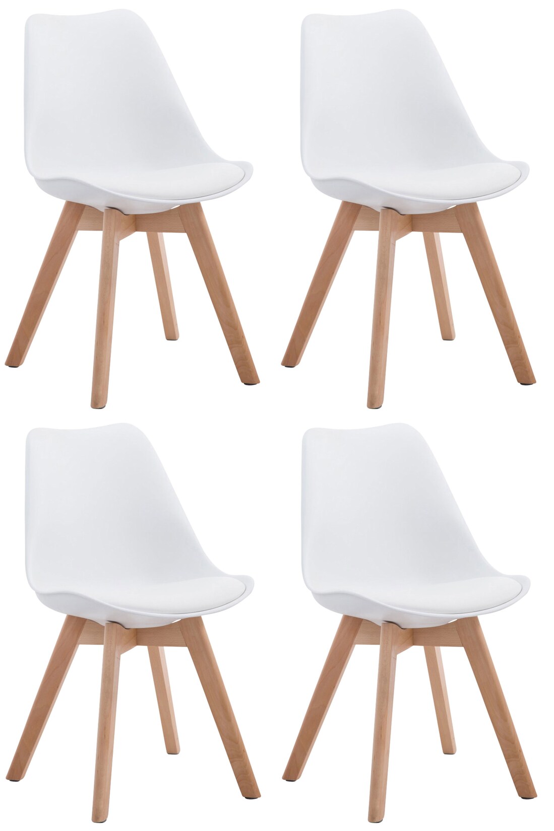 CLP 4er Set Besucherstühle Borneo V2 Natura Kunstleder Farbe: weiß, Gestell Farbe: natur