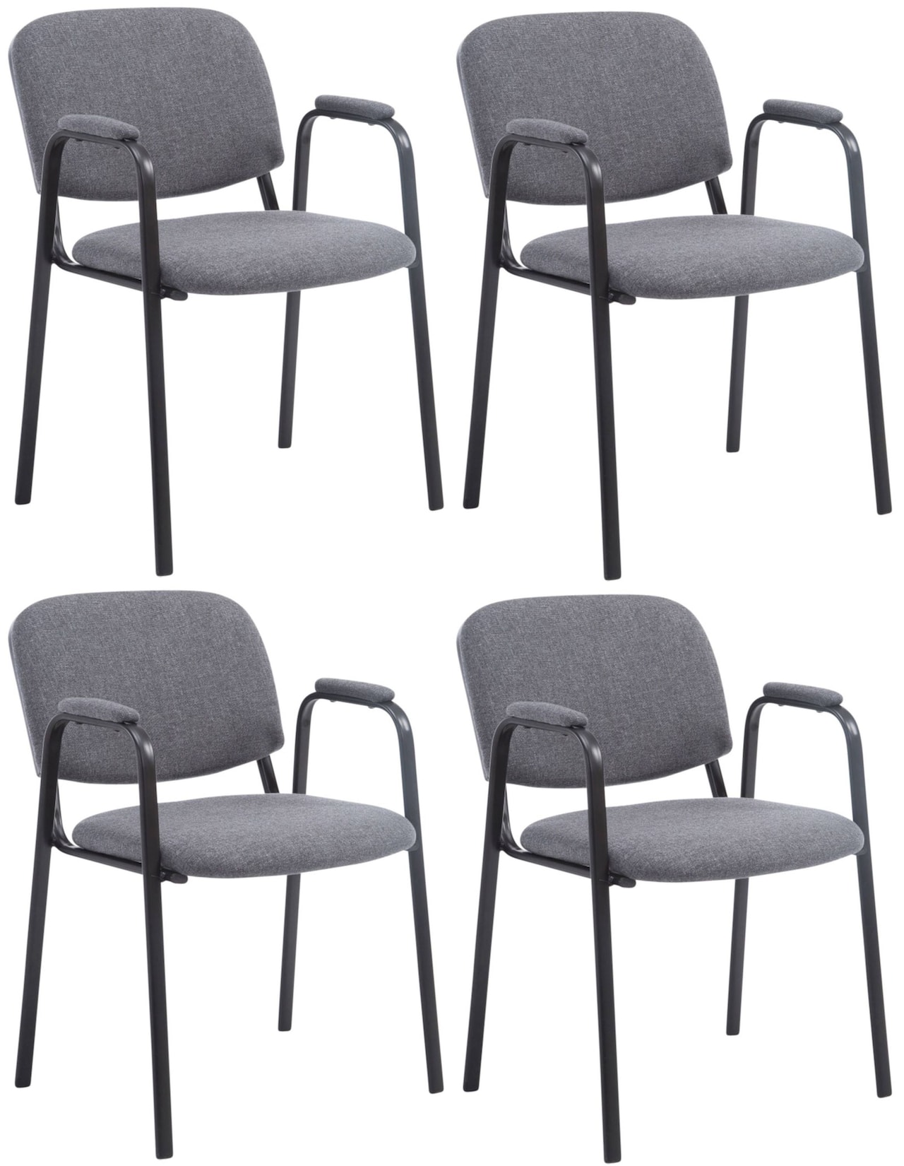 CLP - Lot de 4 Chaises de visiteur Ken Pro en tissu avec accoudoirs Gris