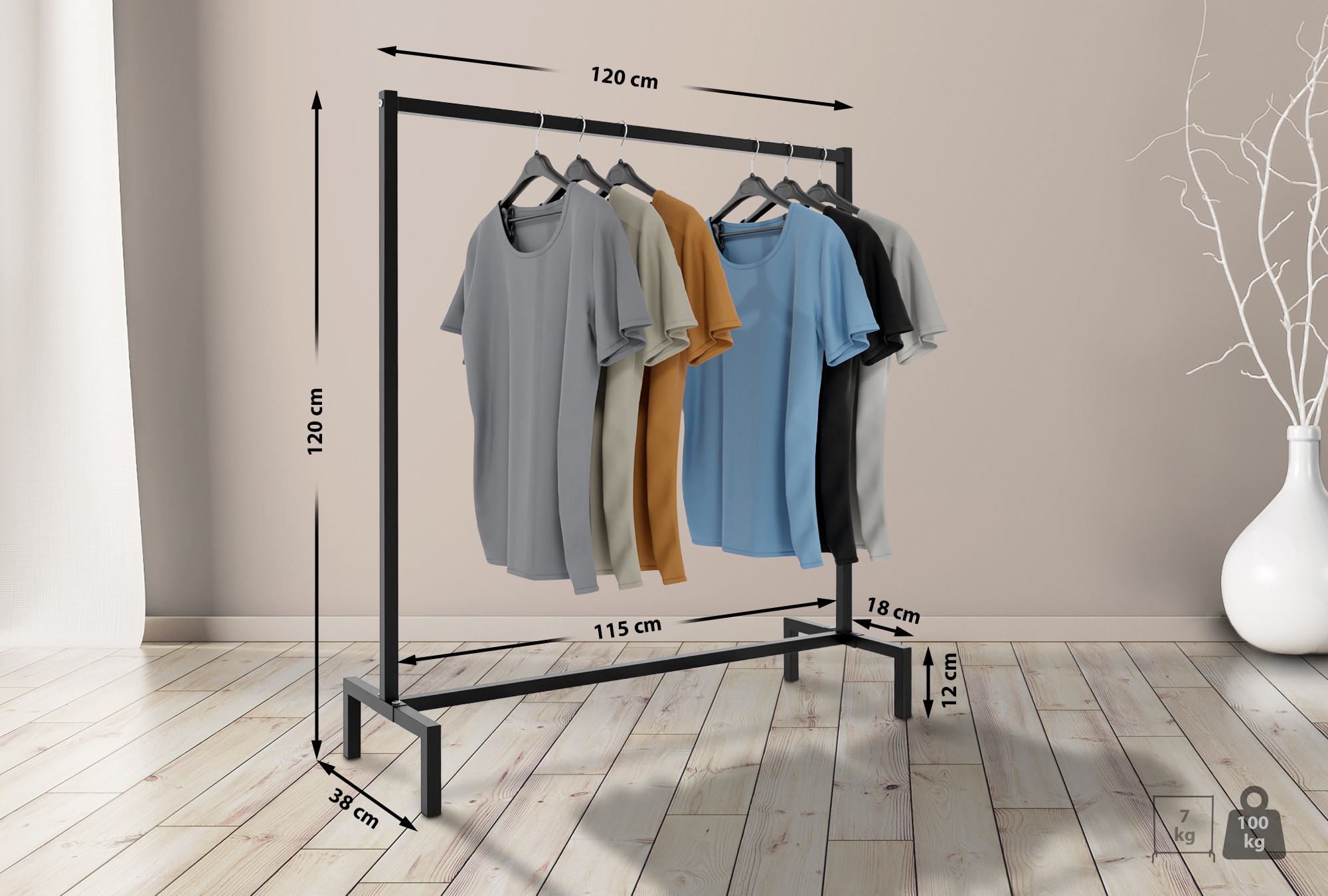 CLP Kleiderst&auml;nder Melva I Garderobenstange Aus Metall I Freistehende Kleiderstange Schwarz 