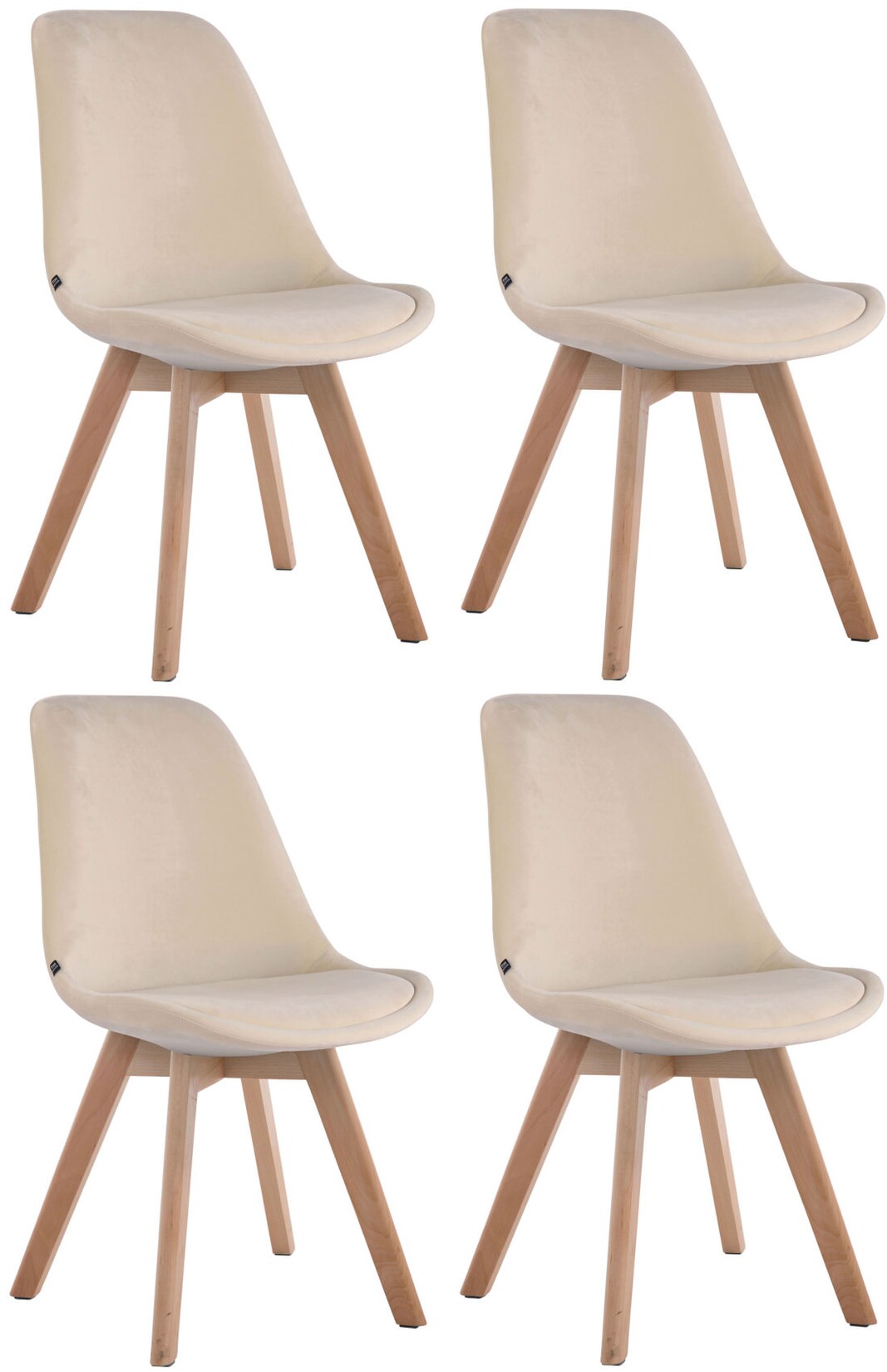 CLP 4er Set Besucherstühle Borneo V2 Samt natura Farbe: creme, Gestell Farbe: natur