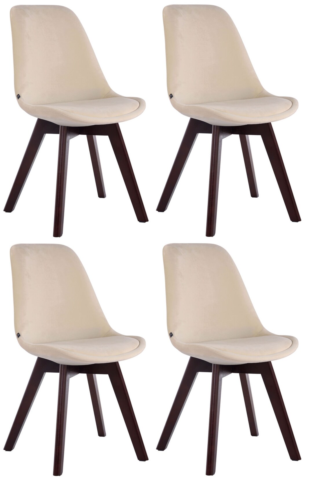 CLP 4er Set Besucherstühle Borneo V2 Samt walnuss Farbe: creme, Gestell Farbe: walnuss