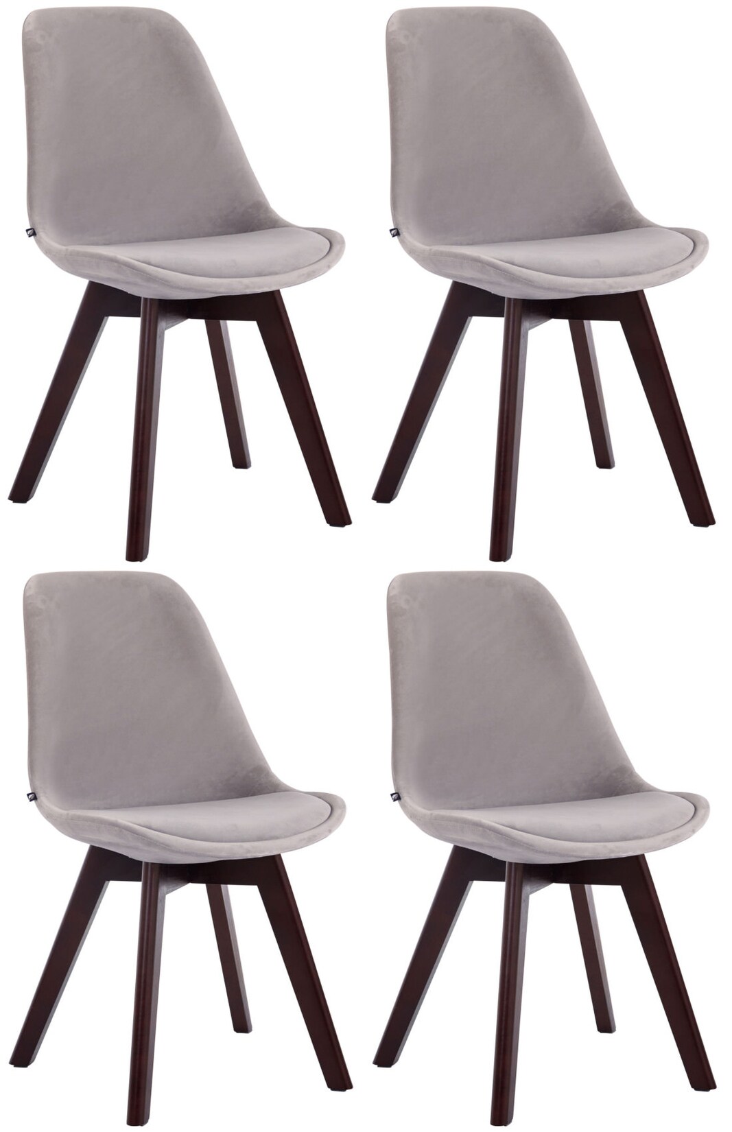 CLP 4er Set Besucherstühle Borneo V2 Samt walnuss Farbe: grau, Gestell Farbe: walnuss