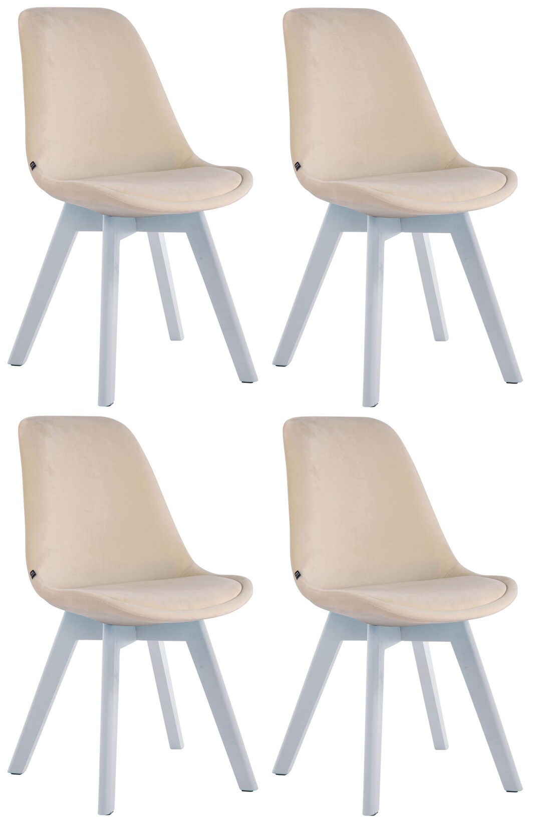 CLP 4er Set Besucherstühle Borneo V2 Samt weiß Farbe: creme, Gestell Farbe: weiß