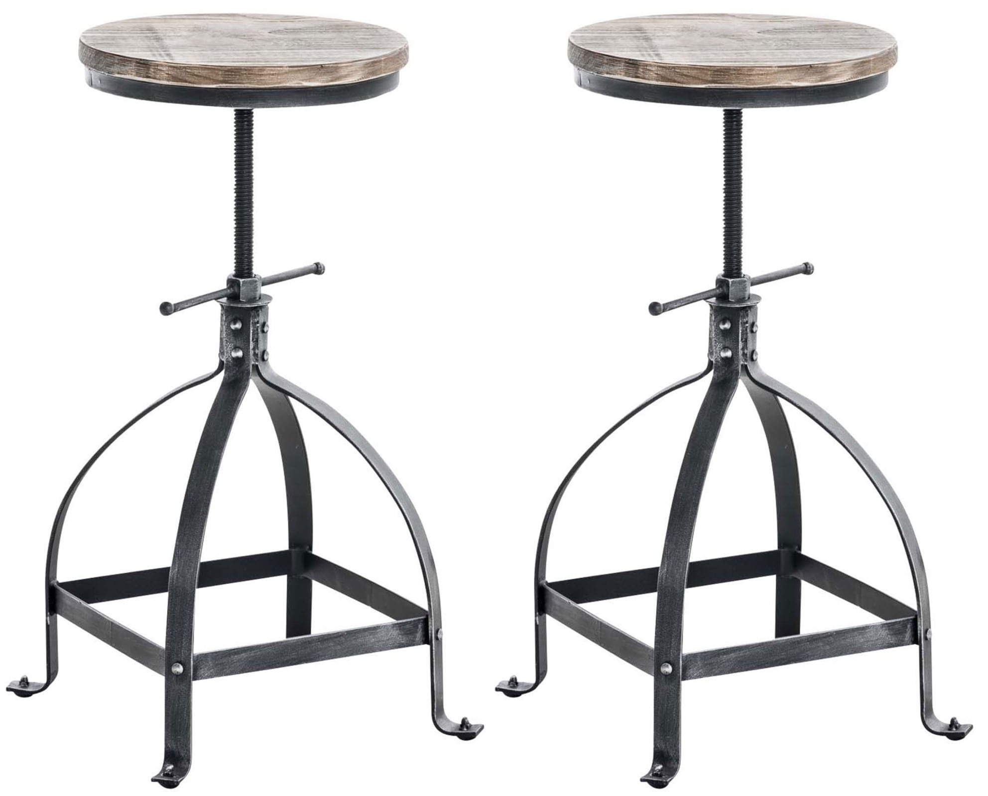 CLP 2er Set Barhocker Raja I H&ouml;henverstellbare Sitzhocker Mit Holzsitz, Metallgestell Und Runden Sitzf&auml;chen 