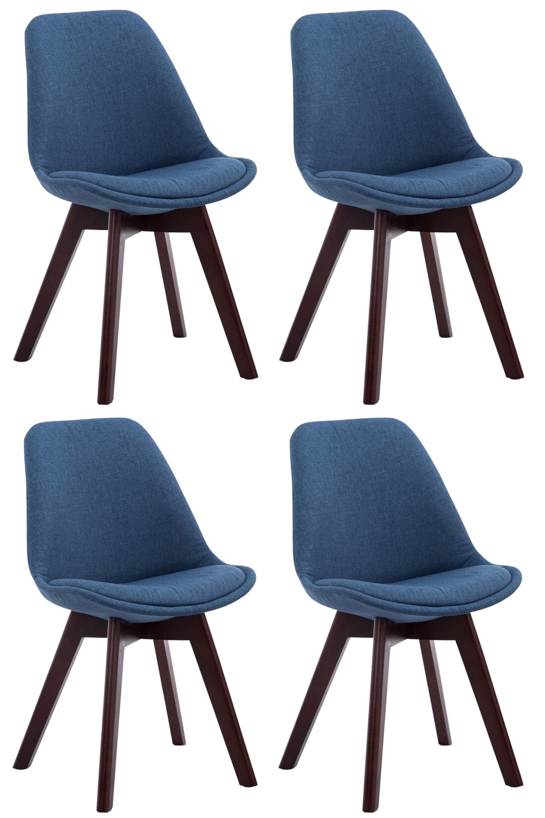 CLP 4er Set Besucherstühle Borneo V2 Walnuss Stoff Farbe: blau, Gestell Farbe: walnuss
