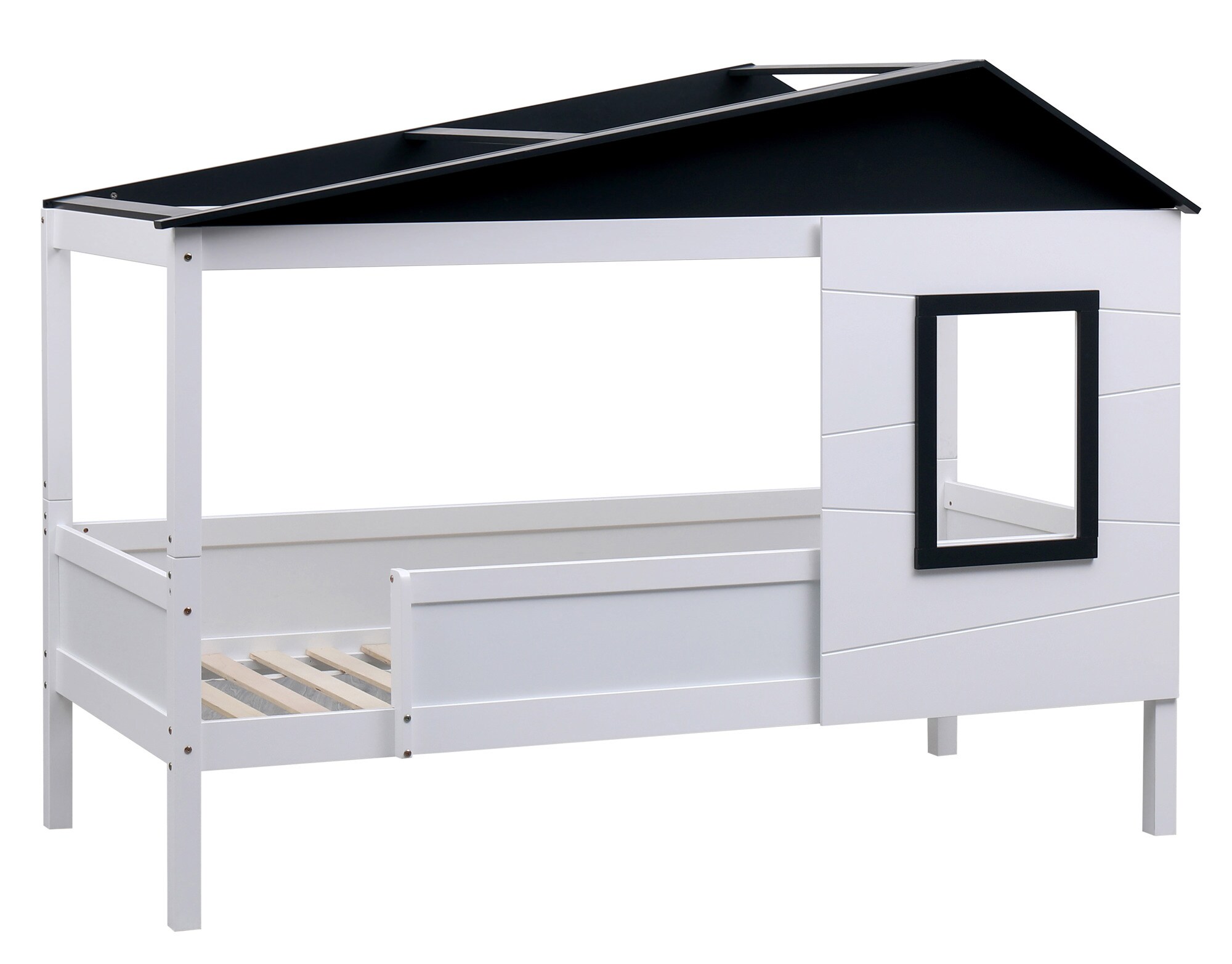 CLP Kinderbett Tessa Aus Kiefernholz I Himmelbett Mit Fenster I Hausbett Mit Rausfallschutz 