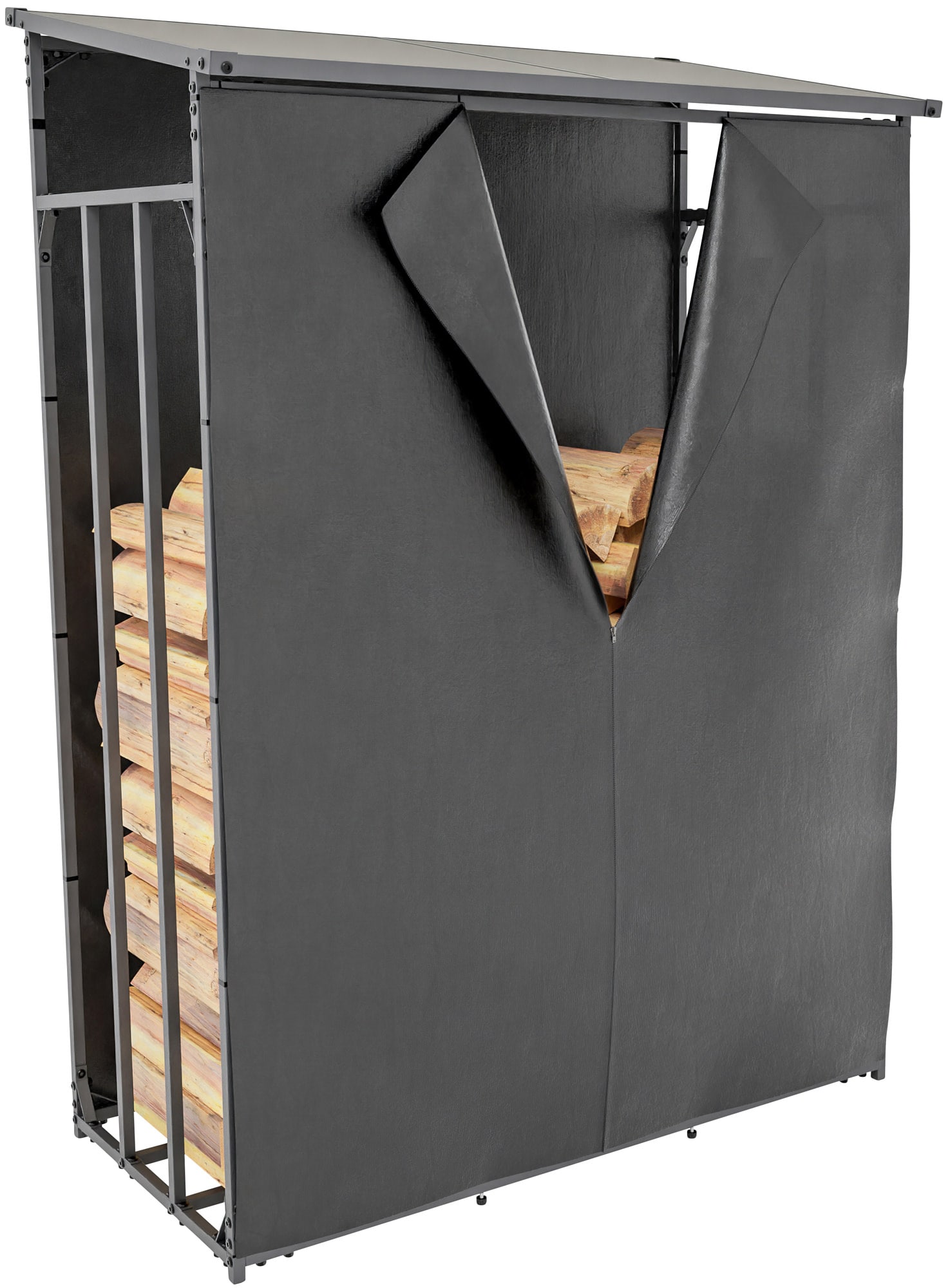 CLP Kaminholzunterstand Ruston Aluminium + Abdeckplane I Kaminholzregal Anthrazit I Holzlager Aus Aluminium I Feuerholzregal F&uuml;r Au&szlig;en 