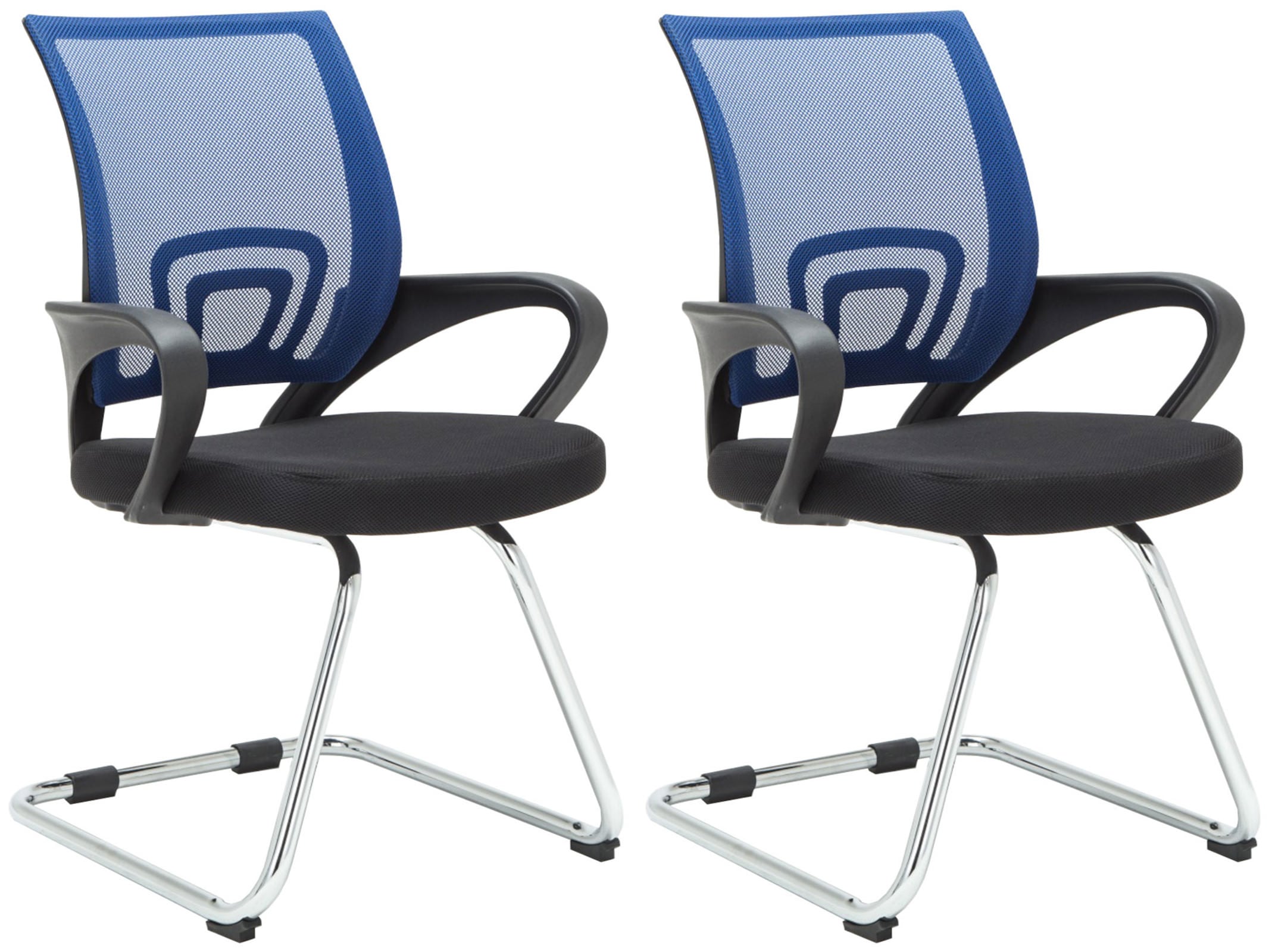 CLP 2er Set Freischwinger Eureka I Polsterstuhl mit Stoffbezug I R&uuml;ckenlehne mit Netzbezug I Esszimmerstuhl mit Metallgestell 