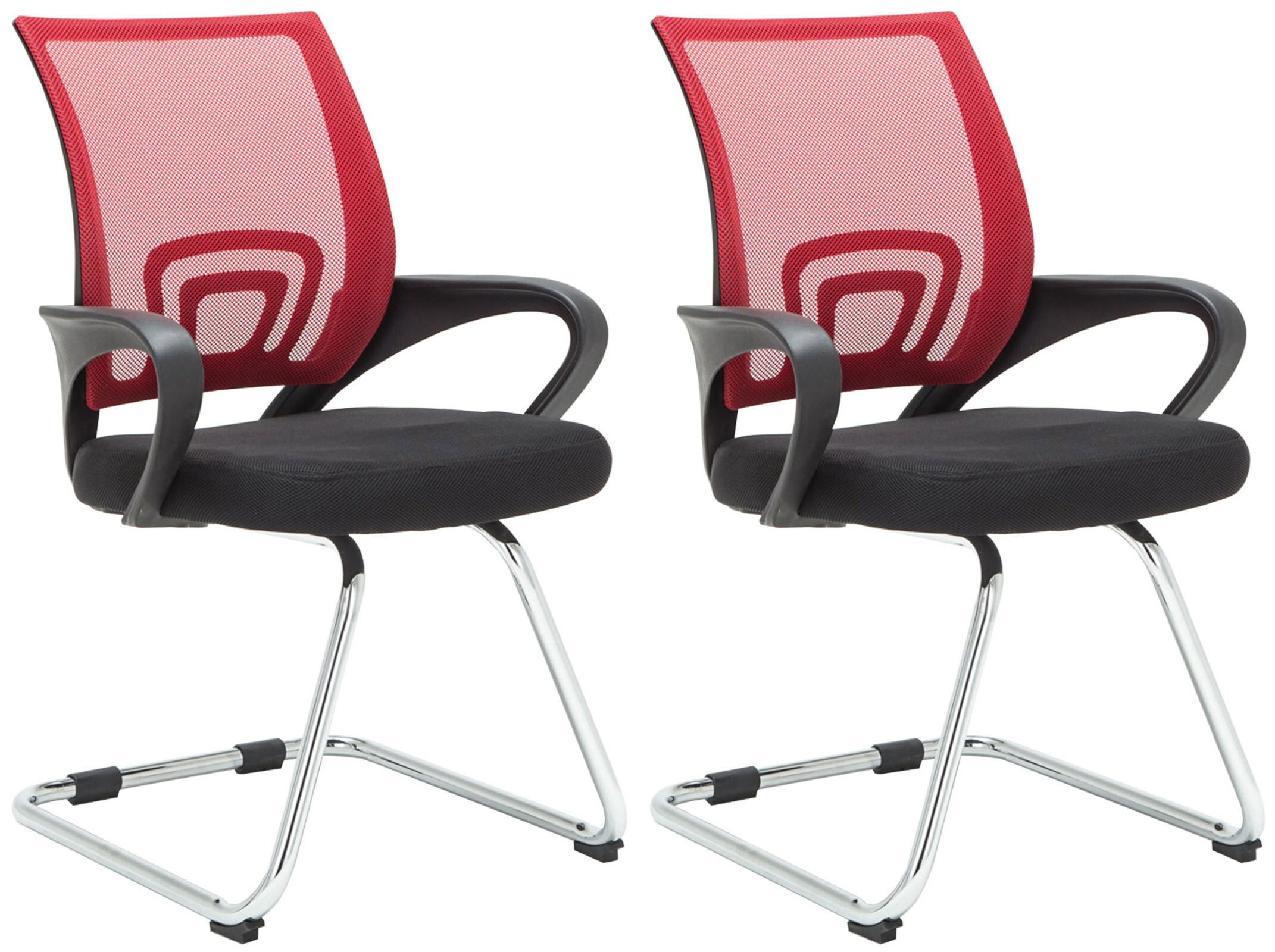 CLP 2er Set Freischwinger Eureka I Polsterstuhl mit Stoffbezug I R&uuml;ckenlehne mit Netzbezug I Esszimmerstuhl mit Metallgestell 