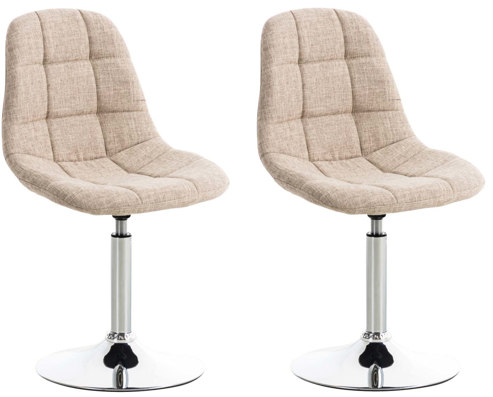CLP 2er Set St&uuml;hle Emil Stoff I Mit Gestepptem Sitz I Drehst&uuml;hle Mit Trompetenf&uuml;&szlig;e In Chromoptik 