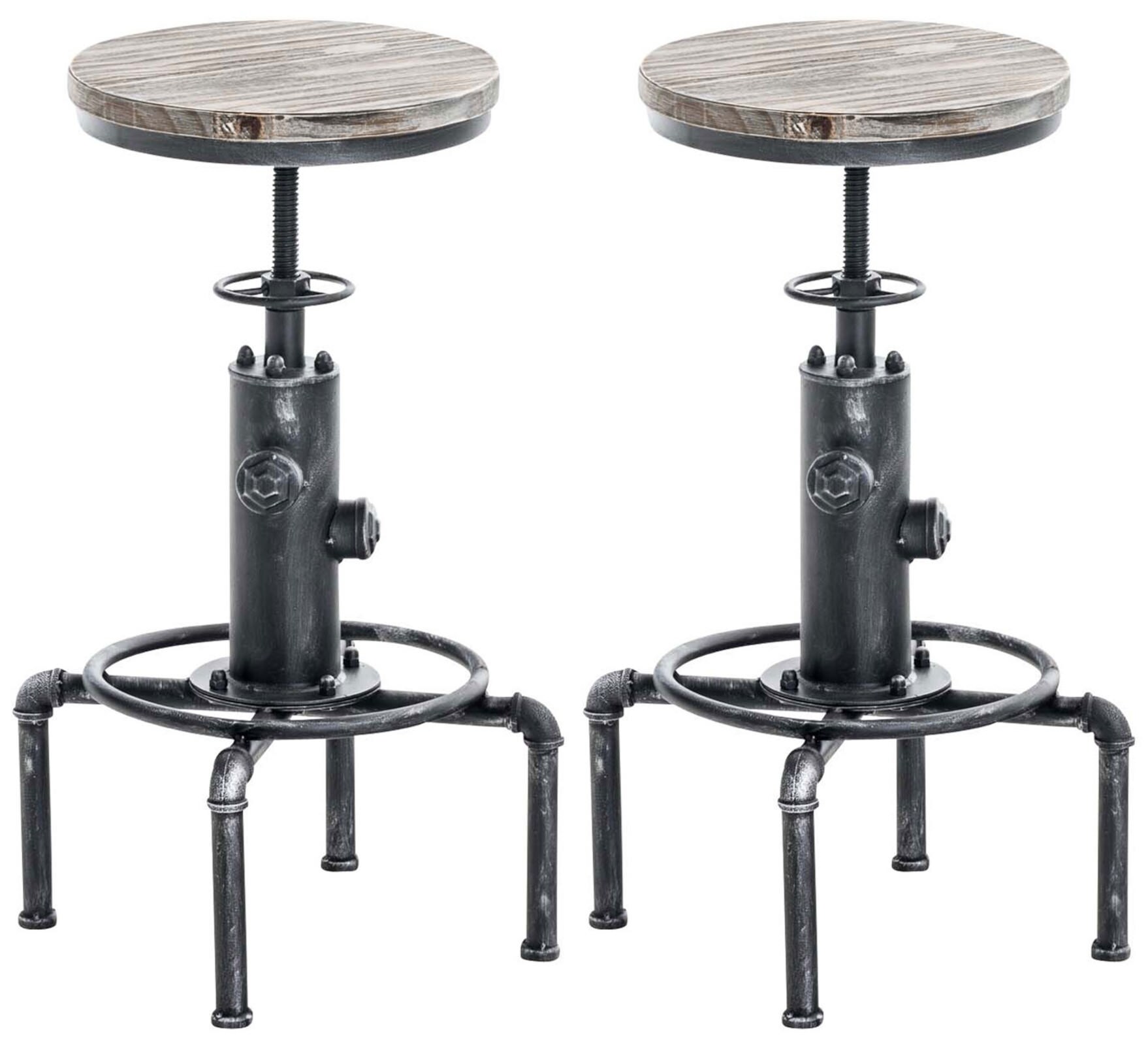 CLP 2er Set Metall-Barhocker Lumos mit h&ouml;henverstellbarem Holzsitz I Thekenhocker mit Fu&szlig;st&uuml;tze 