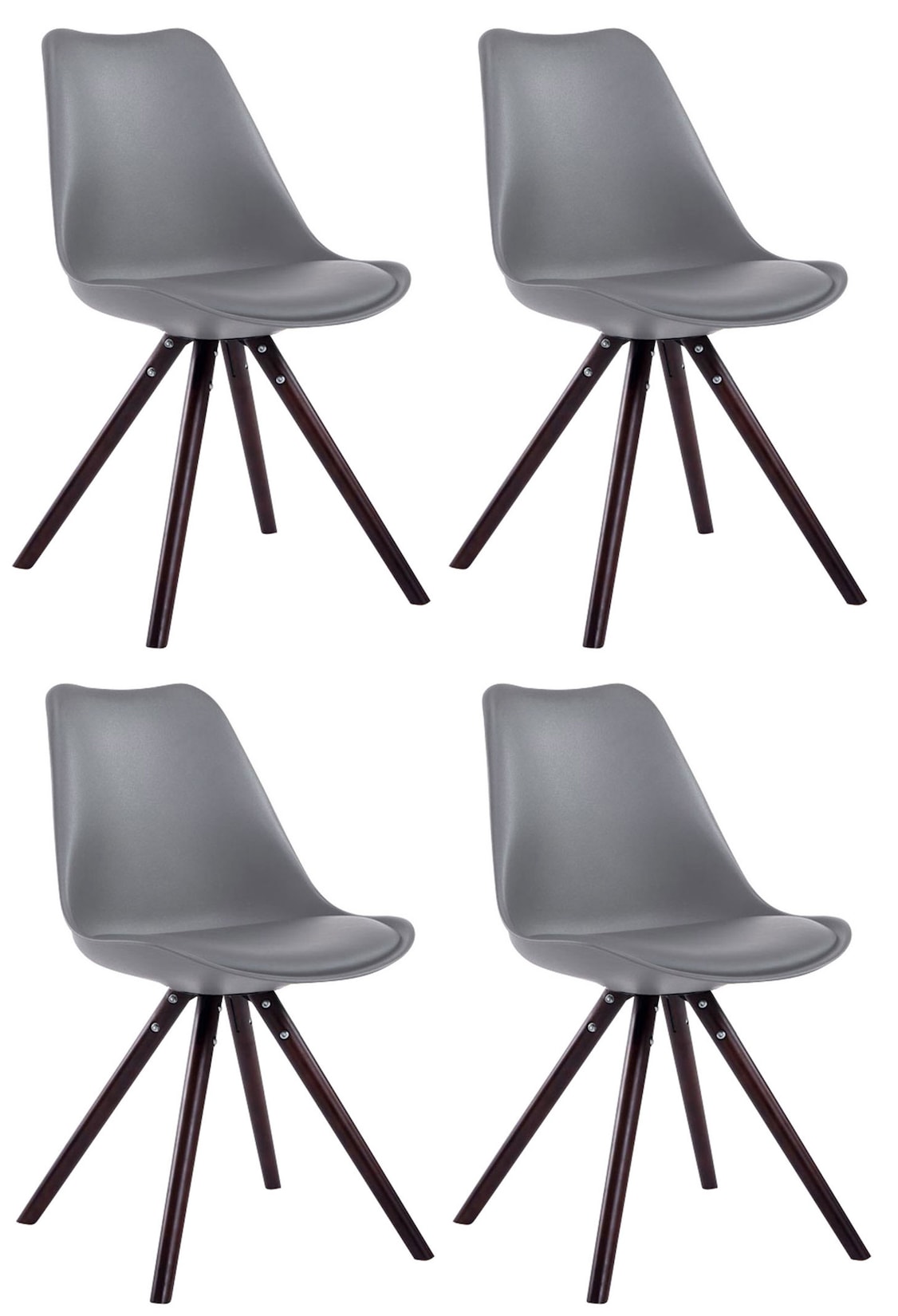 CLP 4er Set Stühle Toulouse Kunstleder Rund cappuccino Farbe: grau, Gestell Farbe: cappuccino