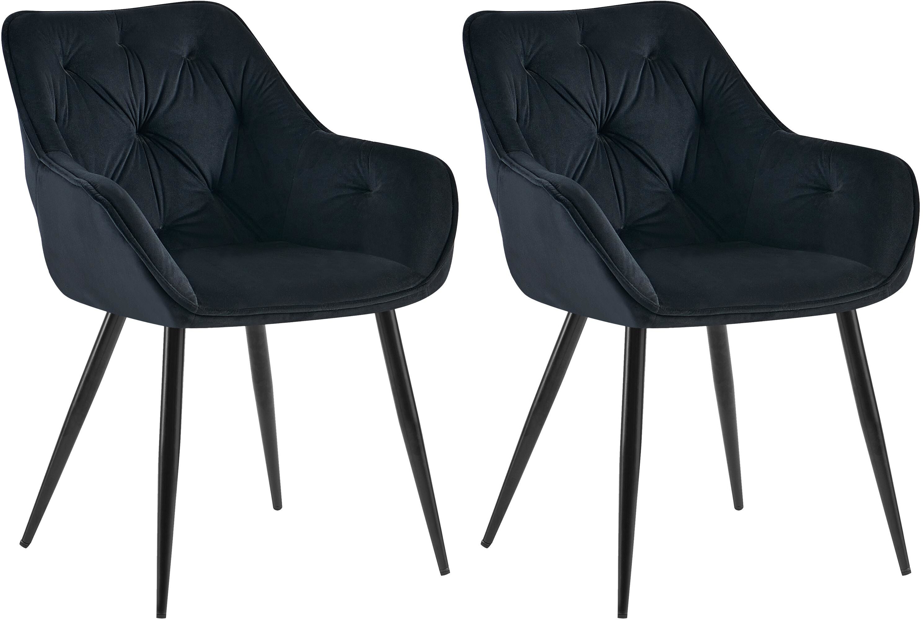 CLP 2er Set Esszimmerst&uuml;hle Cassis Samtbezug I Gesteppte Polsterst&uuml;hle mit R&uuml;ckenlehnen I Stabile K&uuml;chenst&uuml;hle mit Bodenschonern 