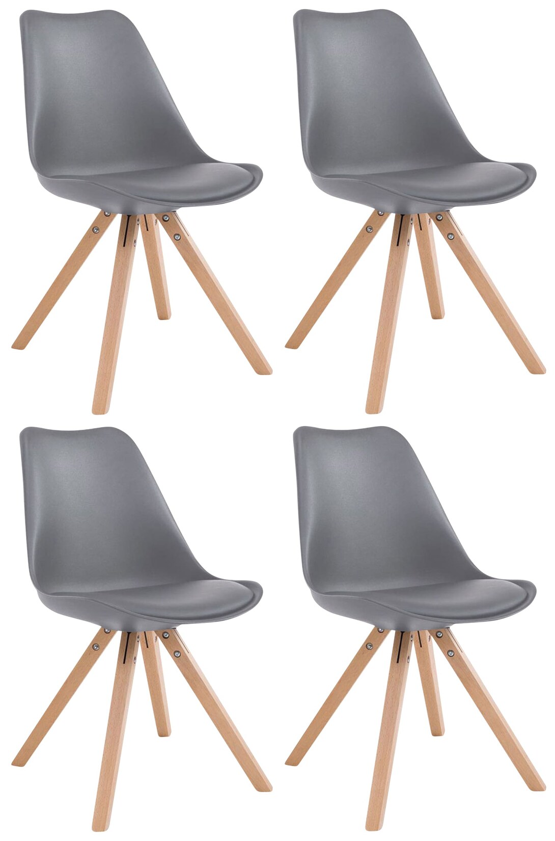 CLP 4er Set Stühle Toulouse Kunstleder Natura Square Farbe: grau, Gestell Farbe: natur