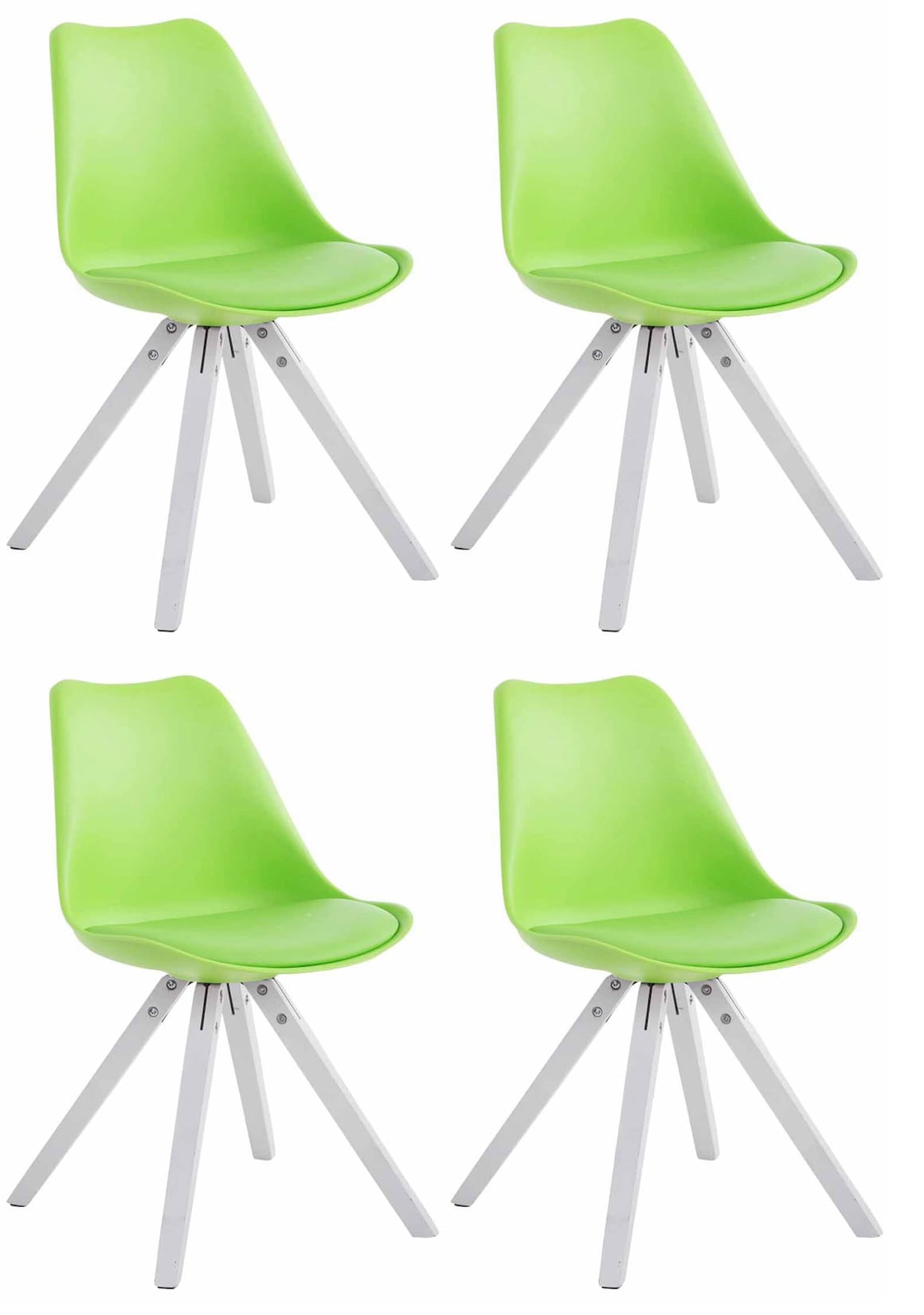 CLP 4er Set Stühle Toulouse Kunstleder weiß Square - Farbe: grün, Gestellfarbe: weiß