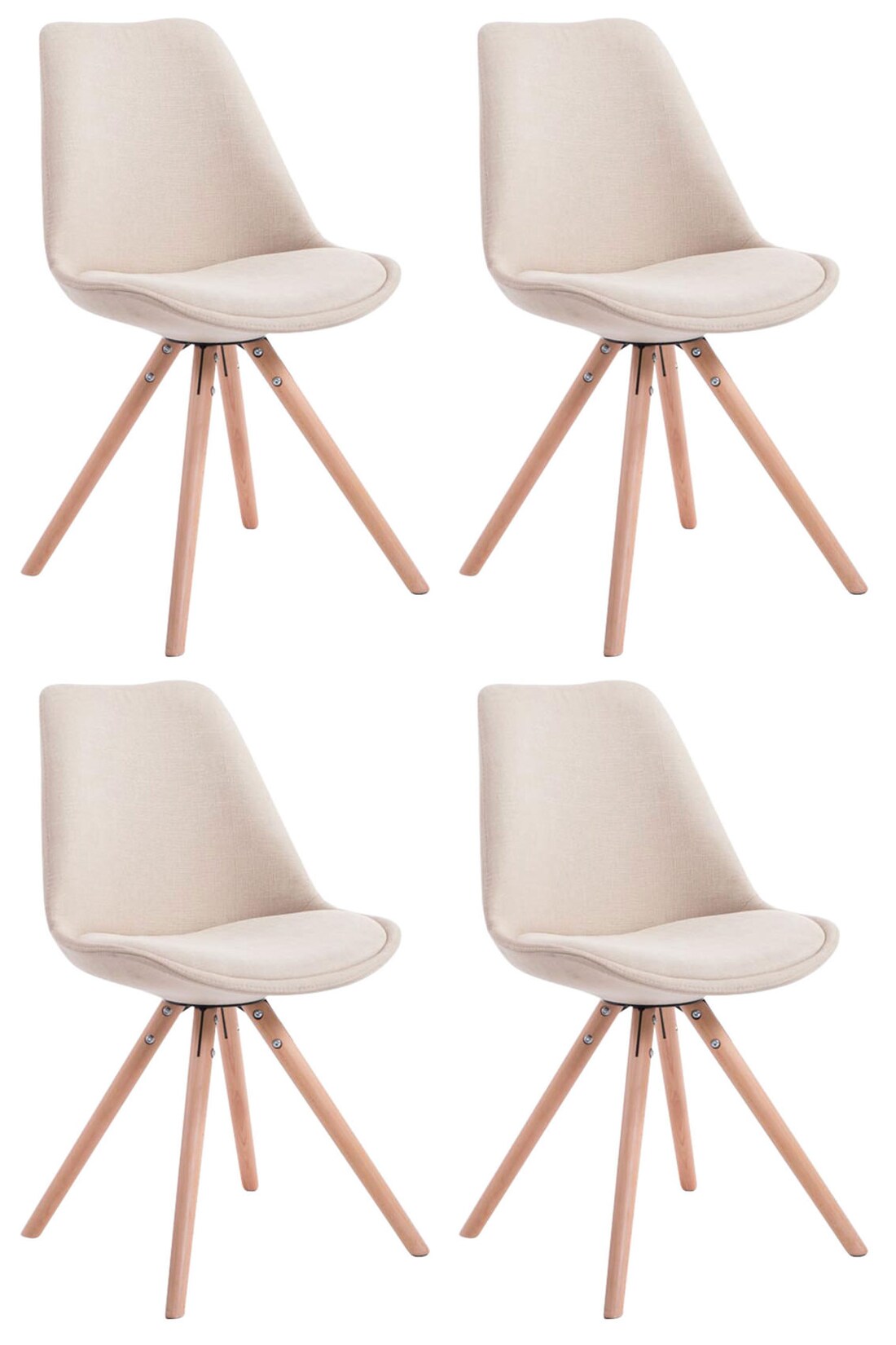 CLP 4er Set Stühle Toulouse Stoff Natura Rund Farbe: creme, Gestell Farbe: natur