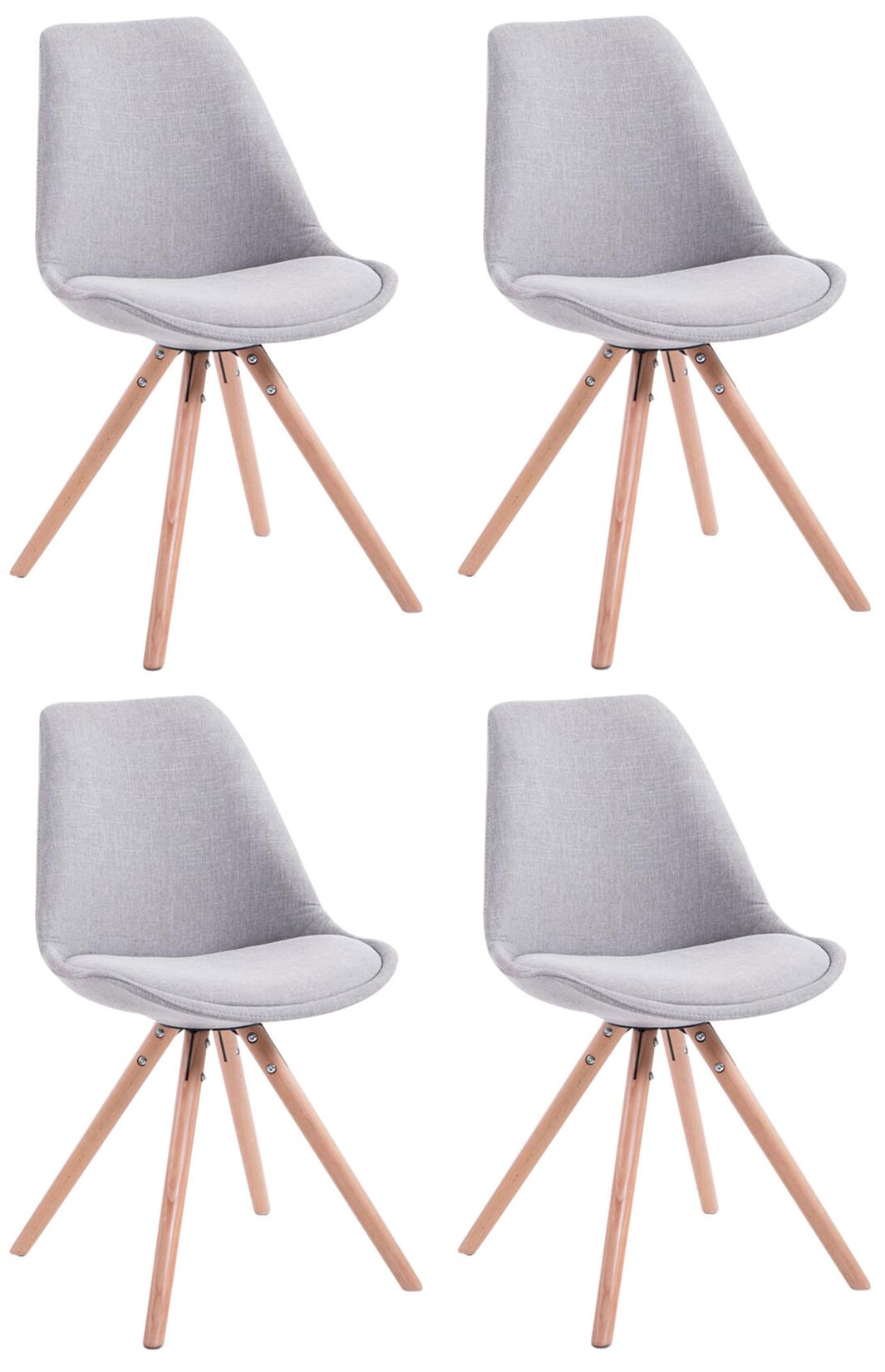 CLP 4er Set Stühle Toulouse Stoff Natura Rund Farbe: grau, Gestell Farbe: natur
