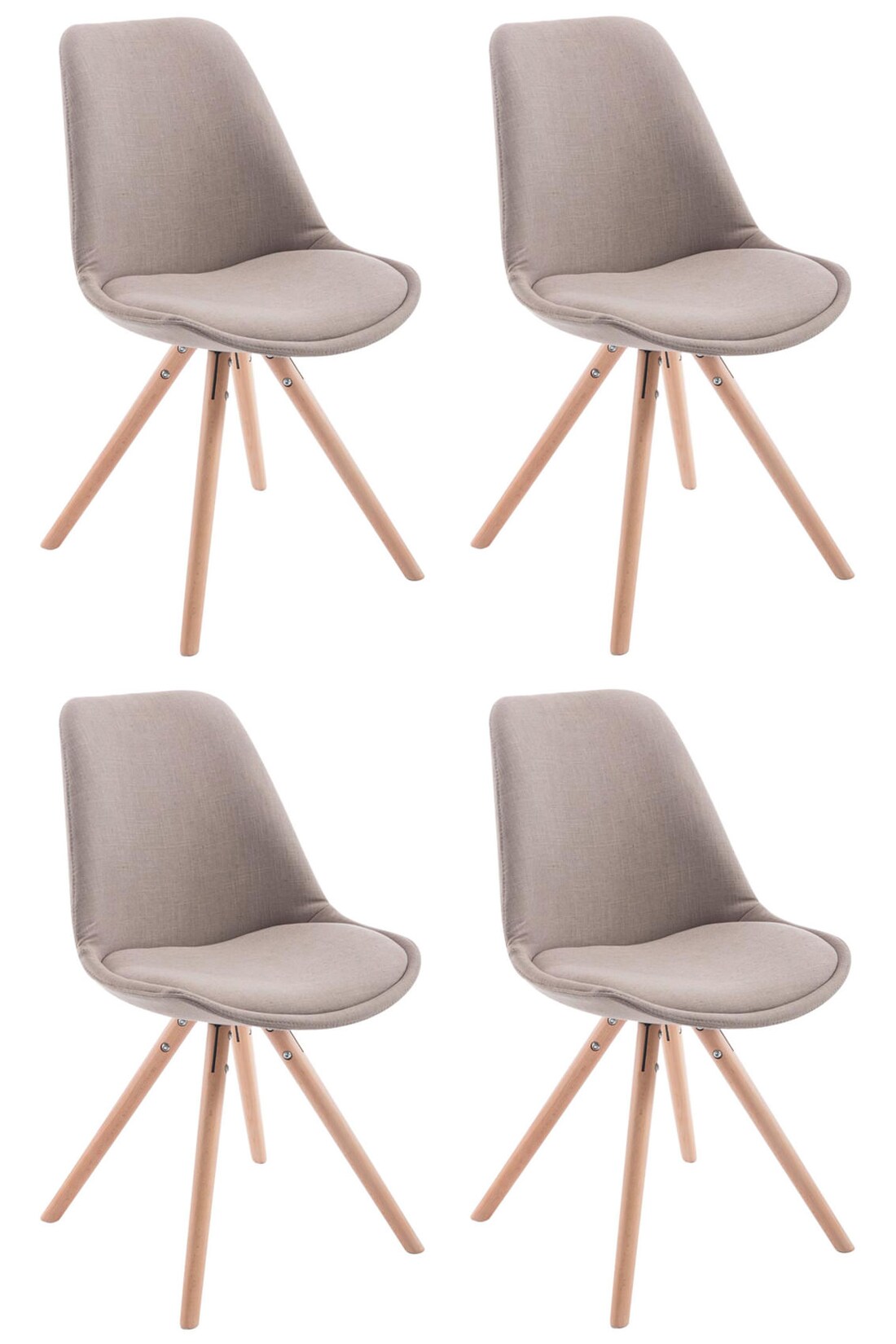 CLP 4er Set Stühle Toulouse Stoff Natura Rund Farbe: taupe, Gestell Farbe: natur