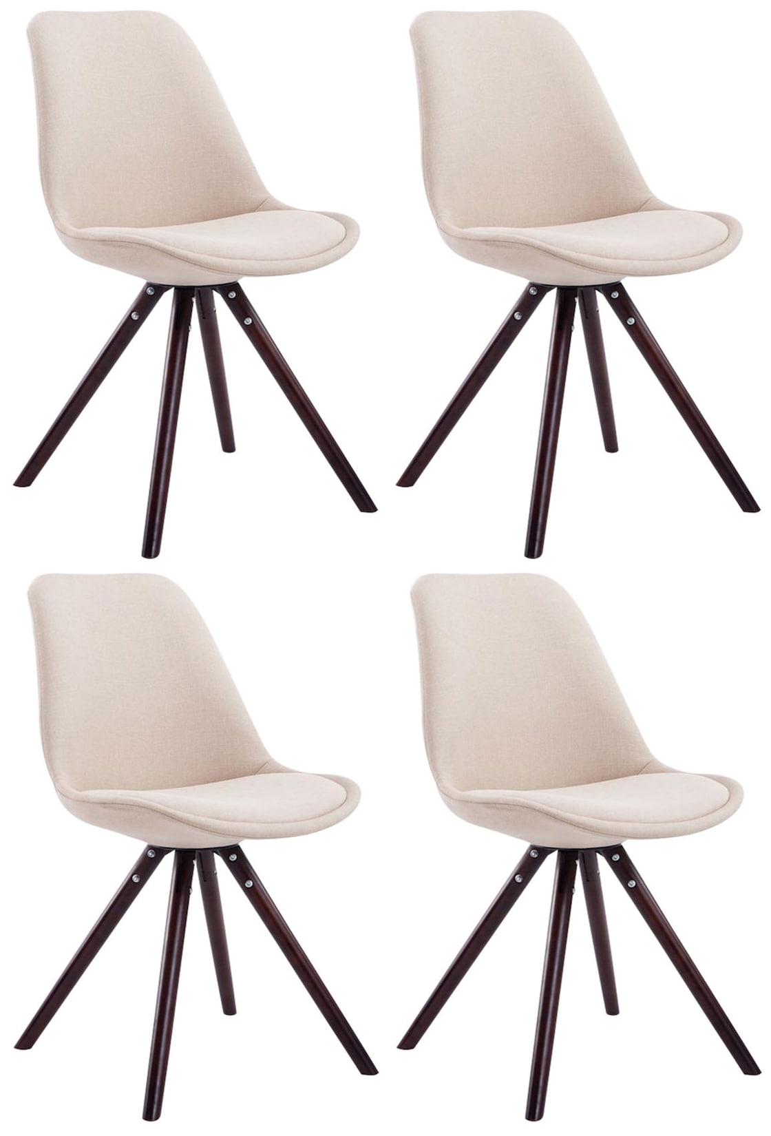 CLP 4er Set Stühle Toulouse Stoff Cappuccino Rund Farbe: creme, Gestell Farbe: cappuccino