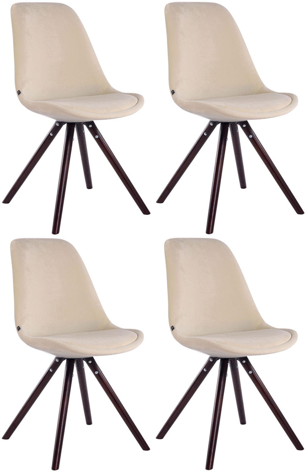 CLP 4er Set Stühle Toulouse Samt Rund cappuccino Farbe: creme, Gestell Farbe: cappuccino