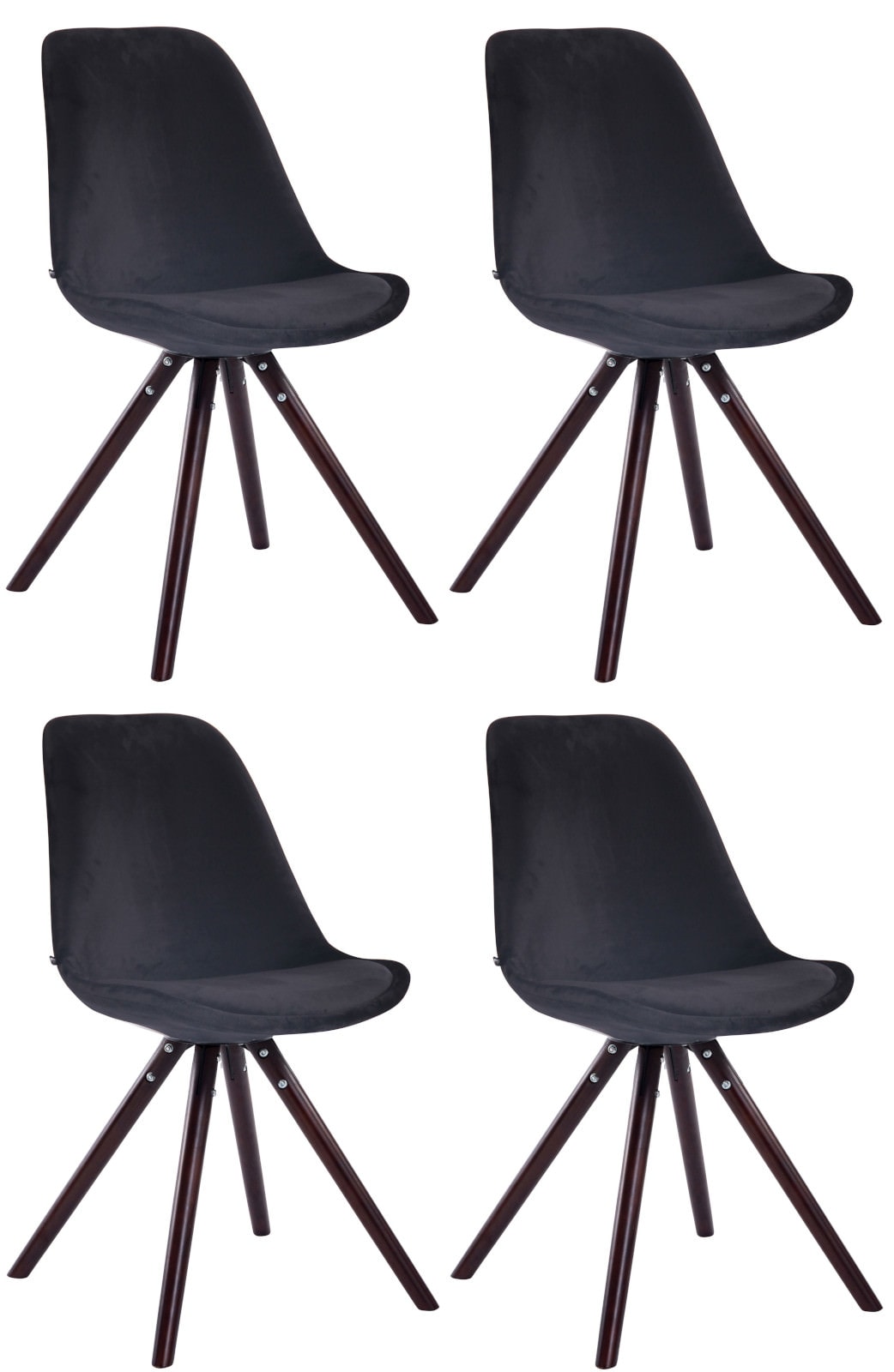 CLP 4er Set Stühle Toulouse Samt Rund cappuccino Farbe: schwarz, Gestell Farbe: cappuccino