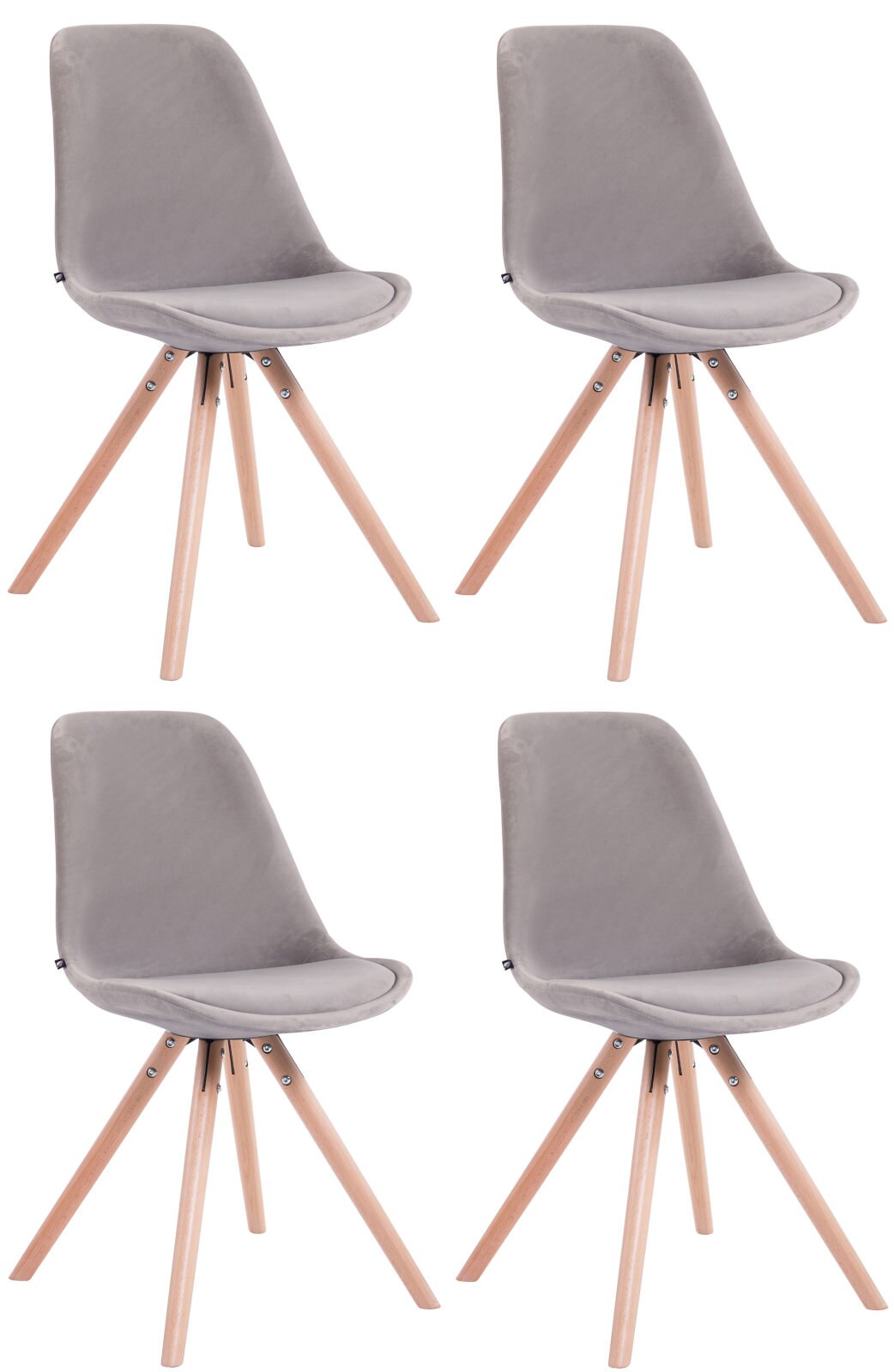 CLP 4er Set Stühle Toulouse Samt Rund natura Farbe: grau, Gestell Farbe: natur
