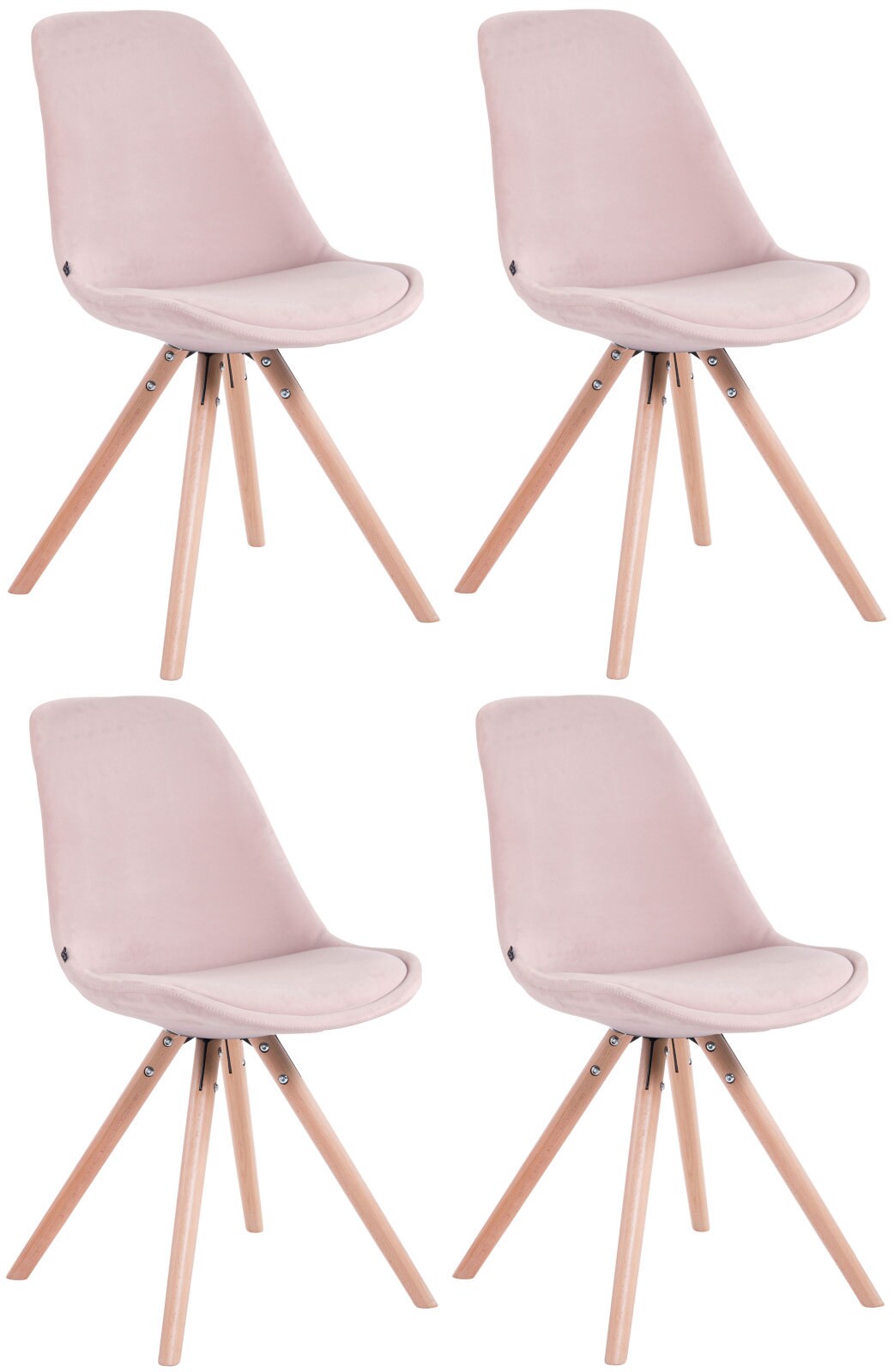 CLP 4er Set Stühle Toulouse Samt Rund natura Farbe: pink, Gestell Farbe: natur