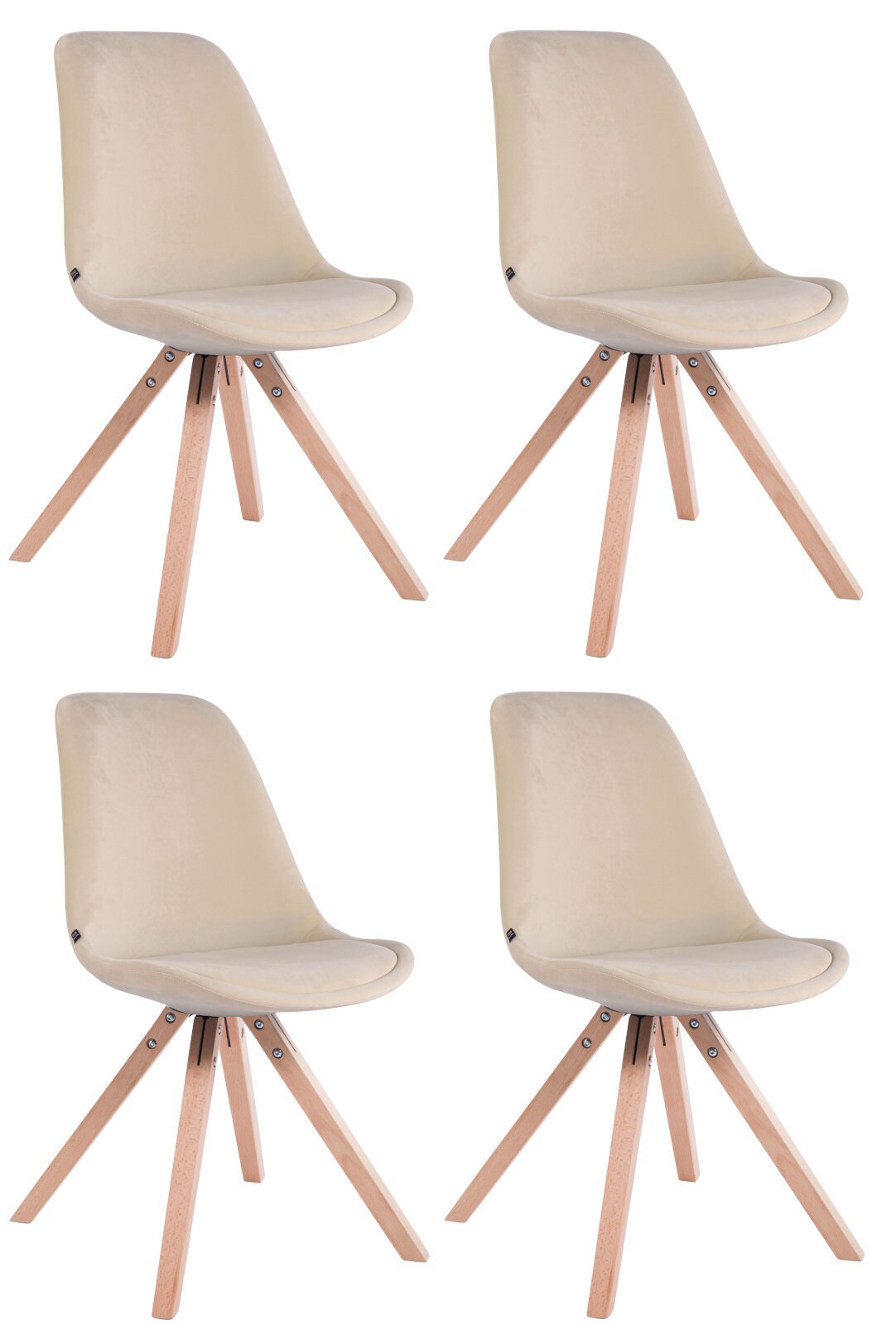 CLP 4er Set Stühle Toulouse Samt Square natura Farbe: creme, Gestell Farbe: natur