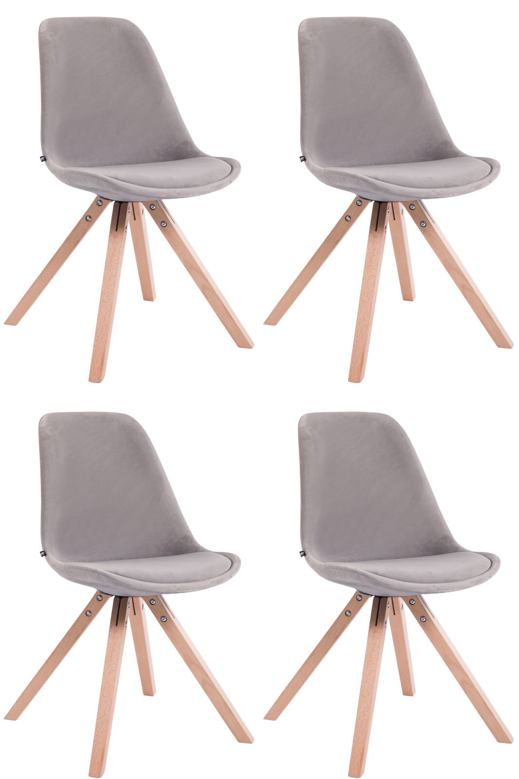 CLP 4er Set Retrost&uuml;hle Toulouse Samt Square Mit Hochwertigem Sitzpolster I Lehnst&uuml;hle Mit Stabilem Holzgestell 