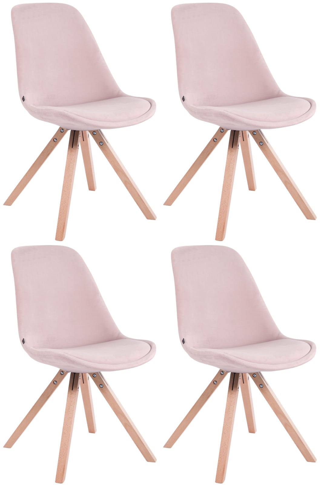 CLP 4er Set Retrost&uuml;hle Toulouse Samt Square Mit Hochwertigem Sitzpolster I Lehnst&uuml;hle Mit Stabilem Holzgestell 