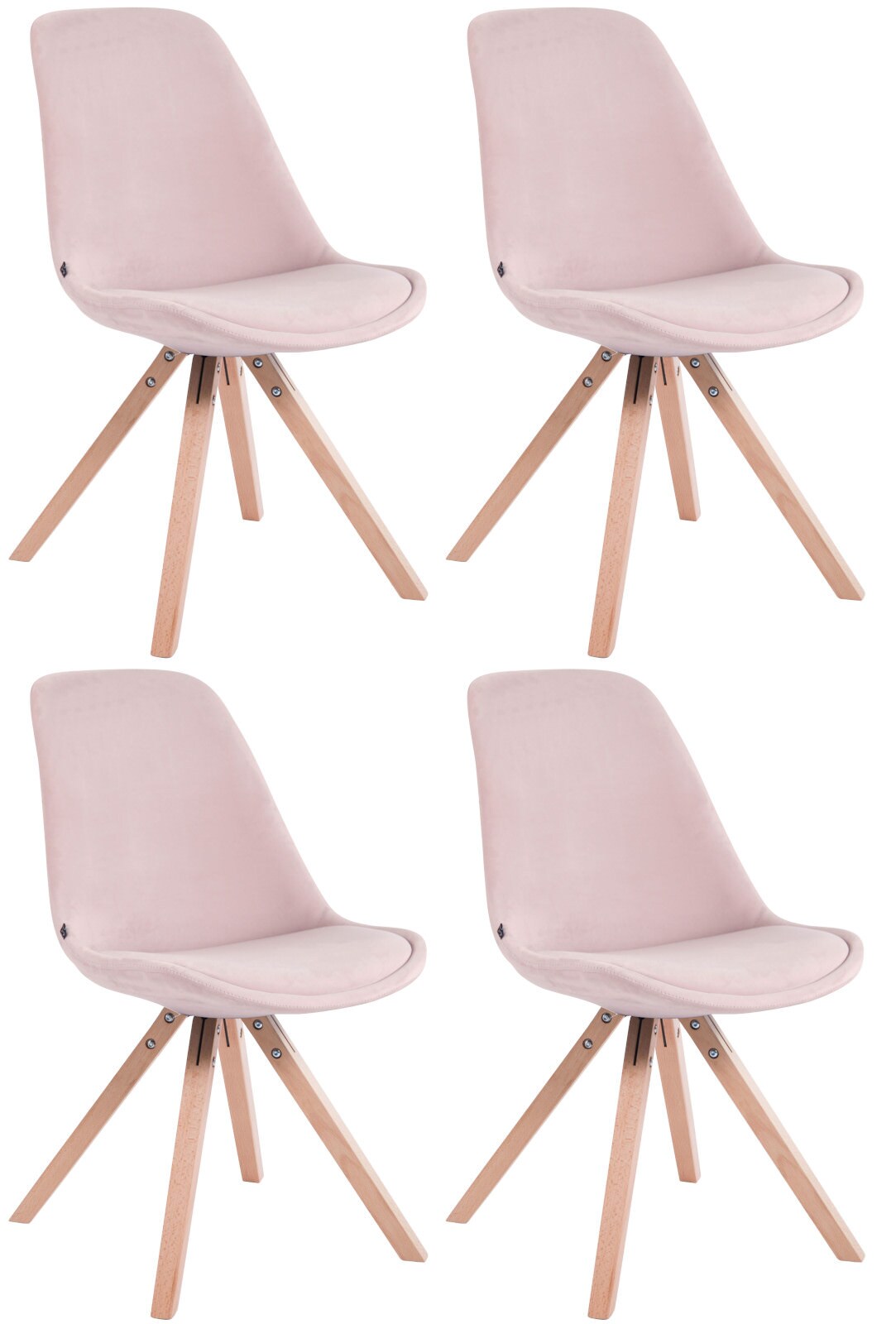 CLP 4er Set Stühle Toulouse Samt Square natura Farbe: pink, Gestell Farbe: natur