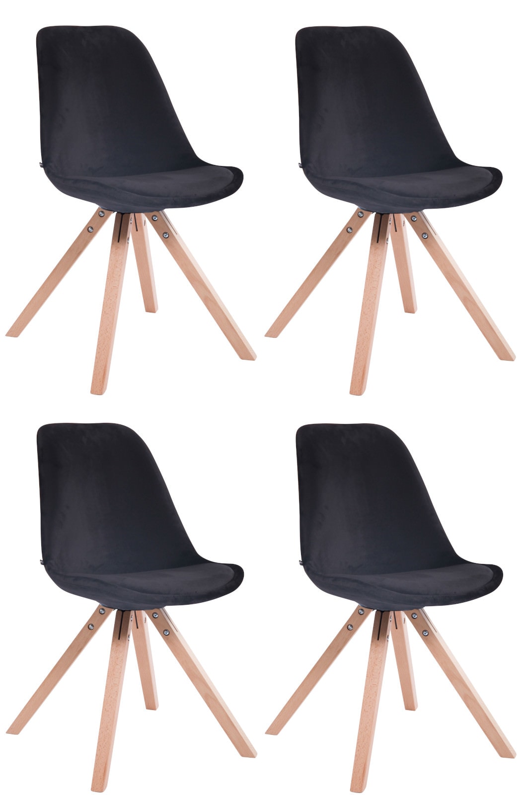 CLP 4er Set Stühle Toulouse Samt Square natura Farbe: schwarz, Gestell Farbe: natur