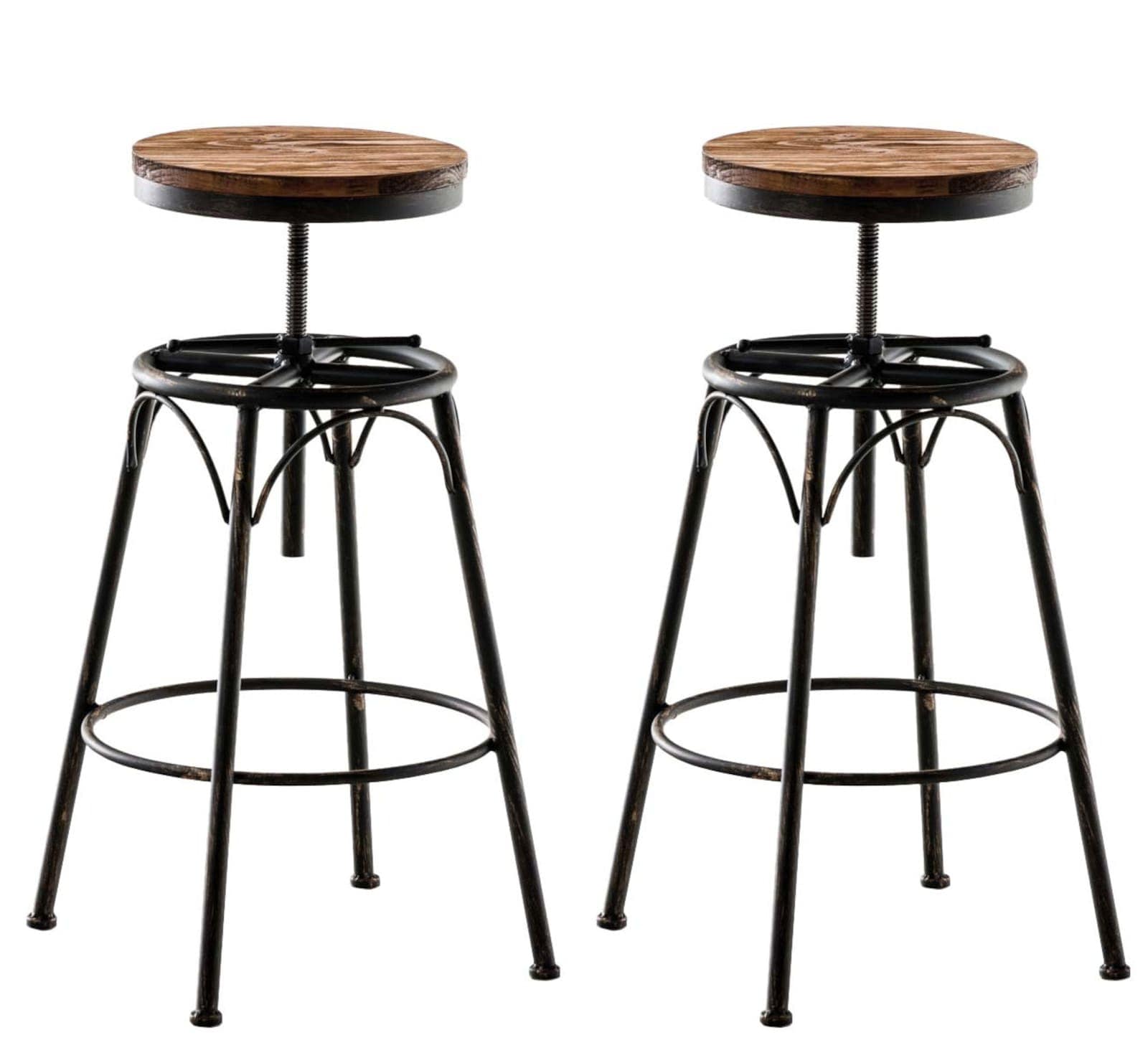 CLP 2er-Set Barhocker Beam Mit Holzsitz Und Metallgestell I Sitzhocker mit runder Sitzfl&auml;che I H&ouml;henverstellbar Drehbar 