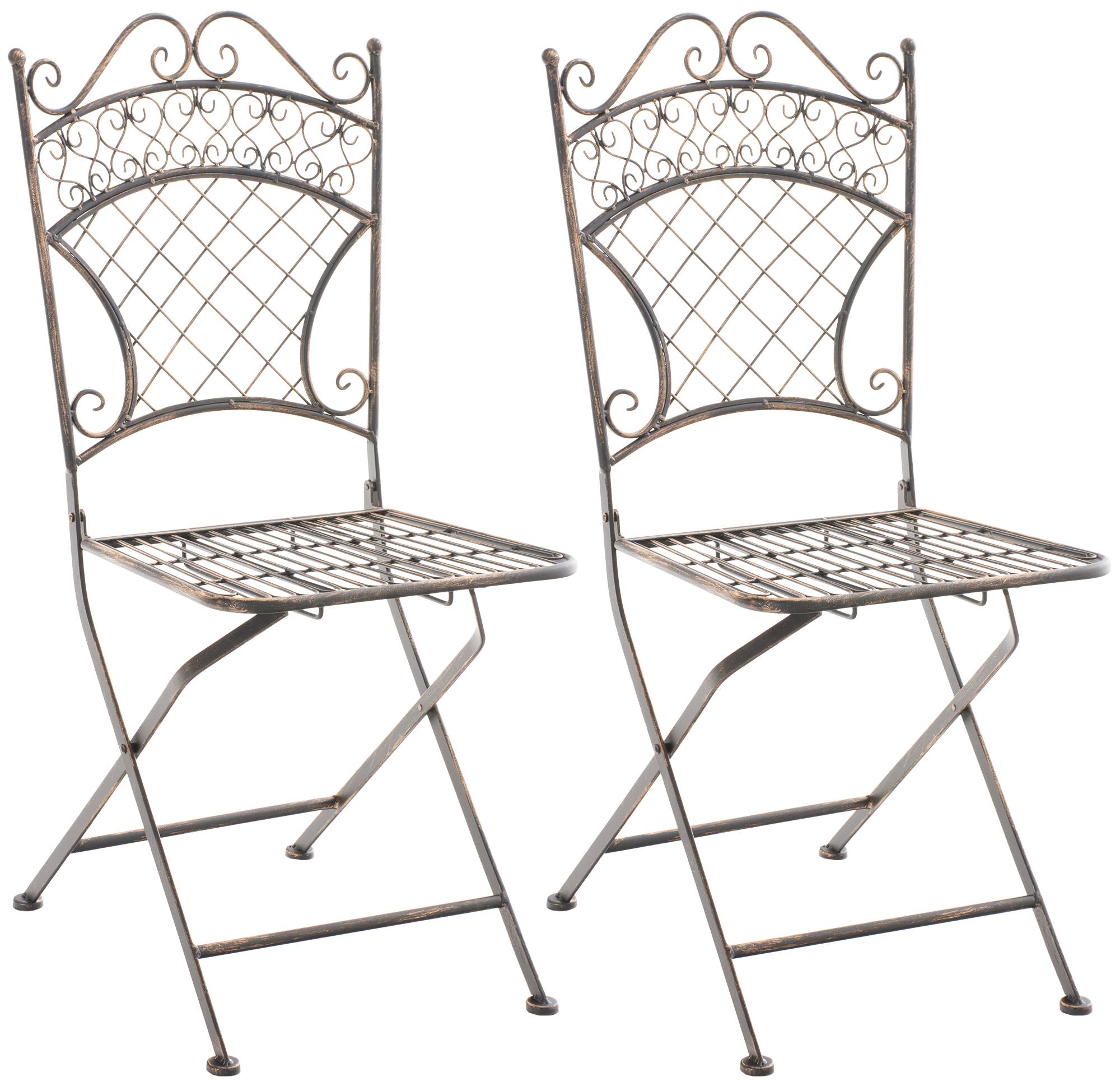 CLP 2er Set Eisen-Klappstuhl Adelar im nostalgischen Design, Klappbarer Gartenstuhl mit edlen Verzierungen 