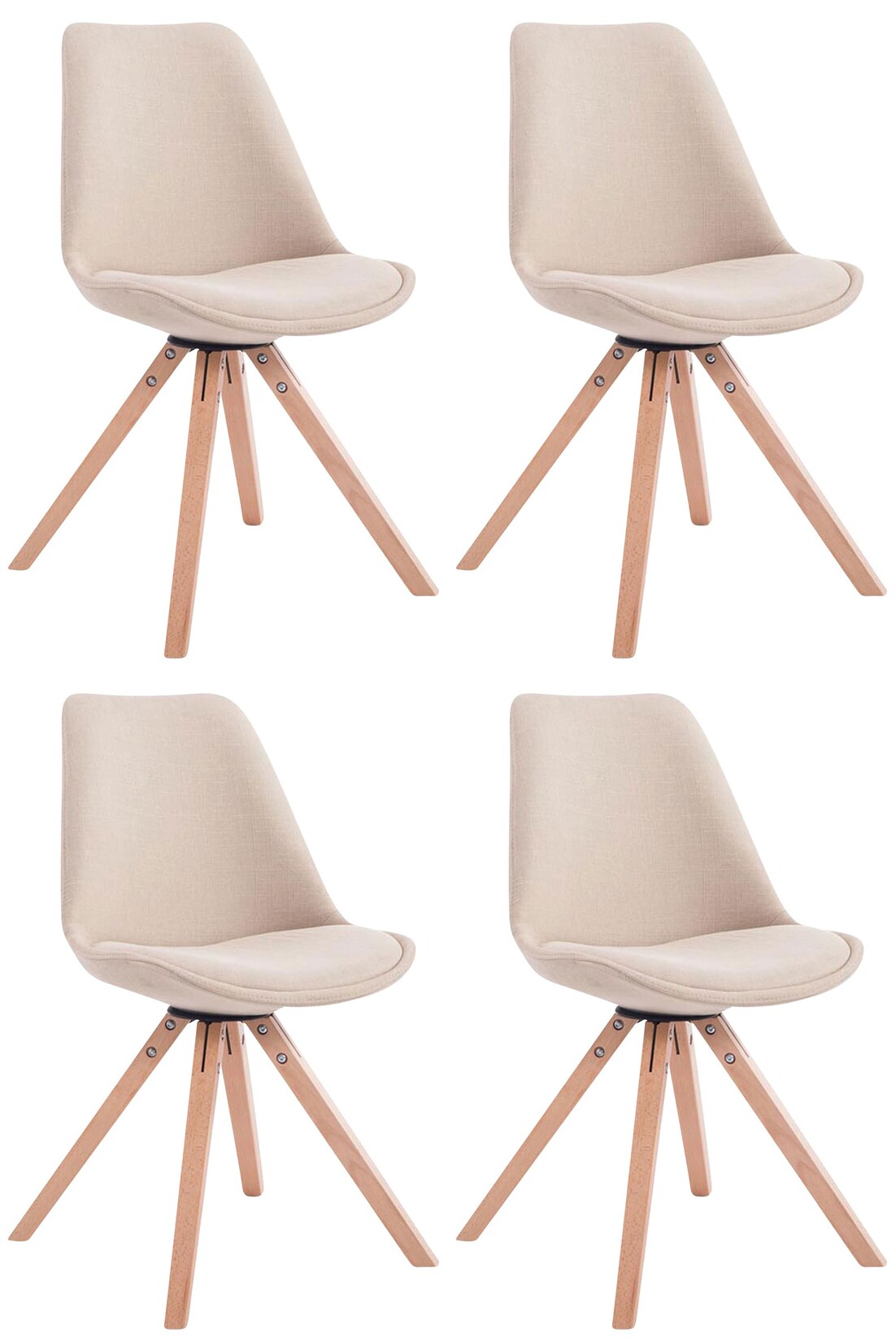 CLP 4er Set Besucherstuhl Toulouse Stoff Square Natura Farbe: creme, Gestell Farbe: natur