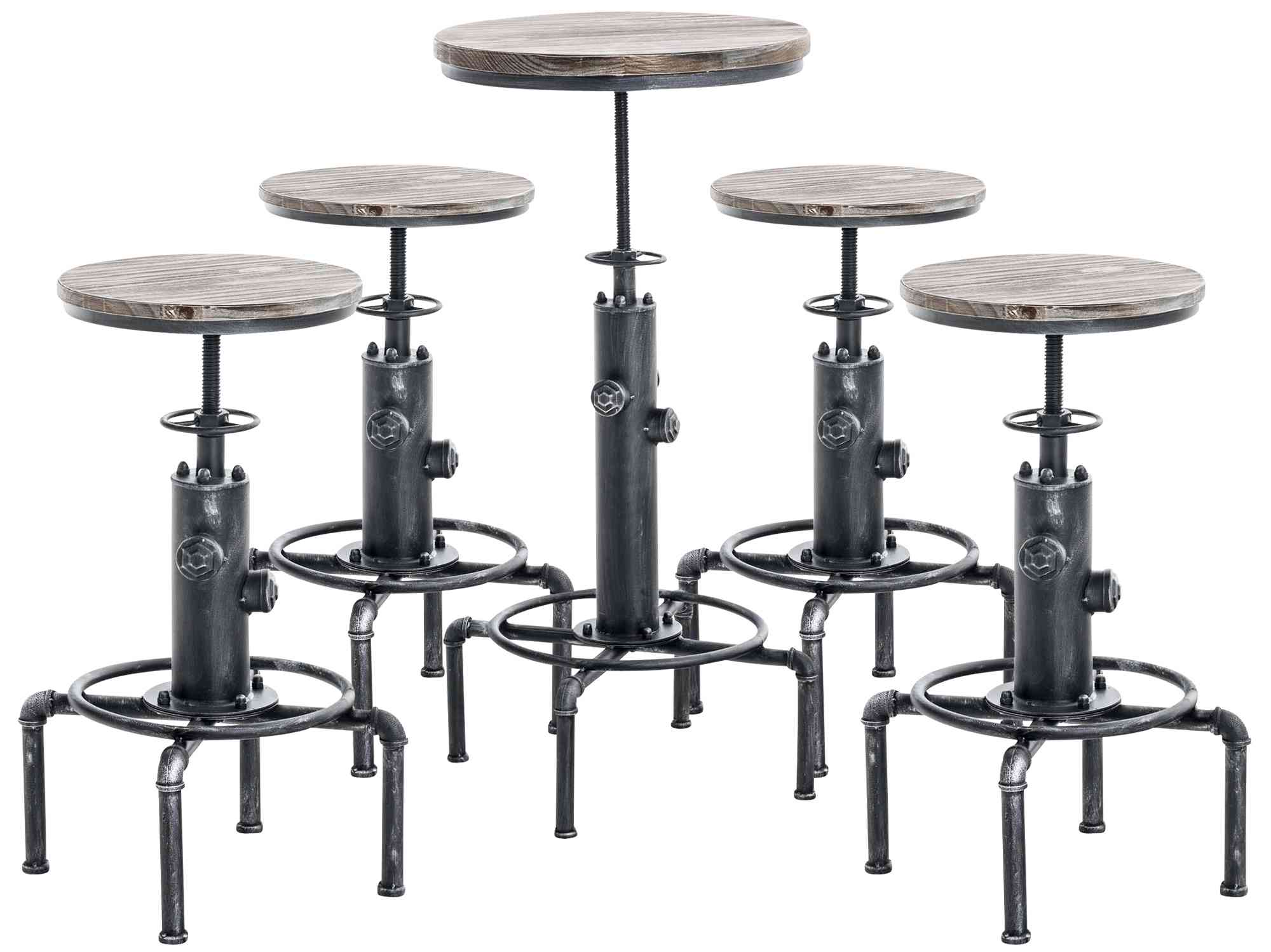 CLP Industrial Bartisch Set Lynton I 4 x Metall Barhocker und 1 x Bartisch I Barhocker und Stehtisch mit Holz Akzenten 