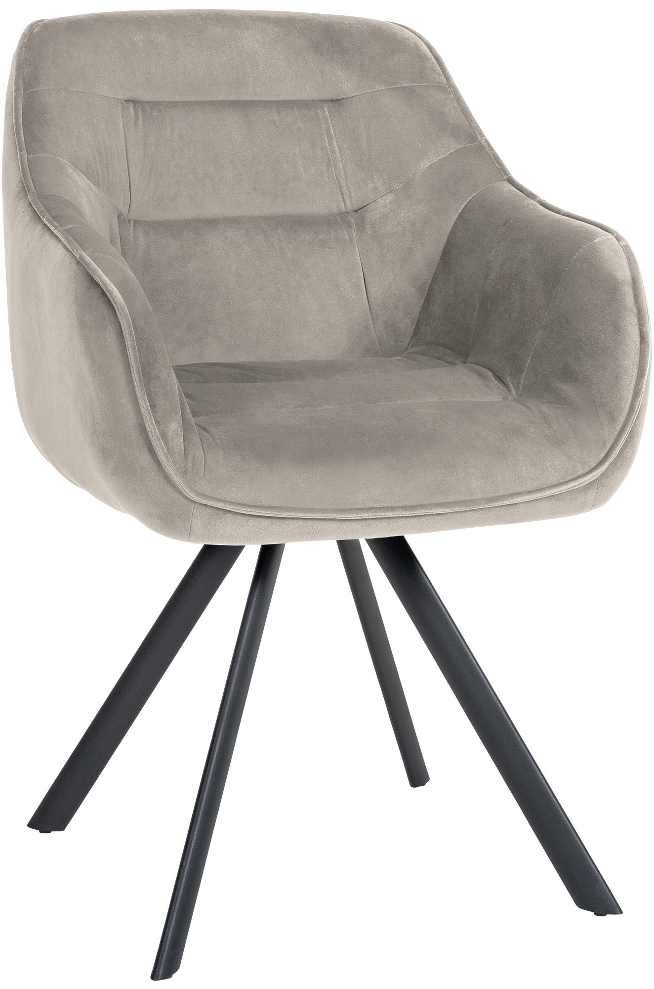 CLP Esszimmerstuhl drehbar mit Armlehne Russel, K&uuml;chenstuhl in Samt oder Stoff, Sessel mit Metallgestell bis 130 kg belastbar 