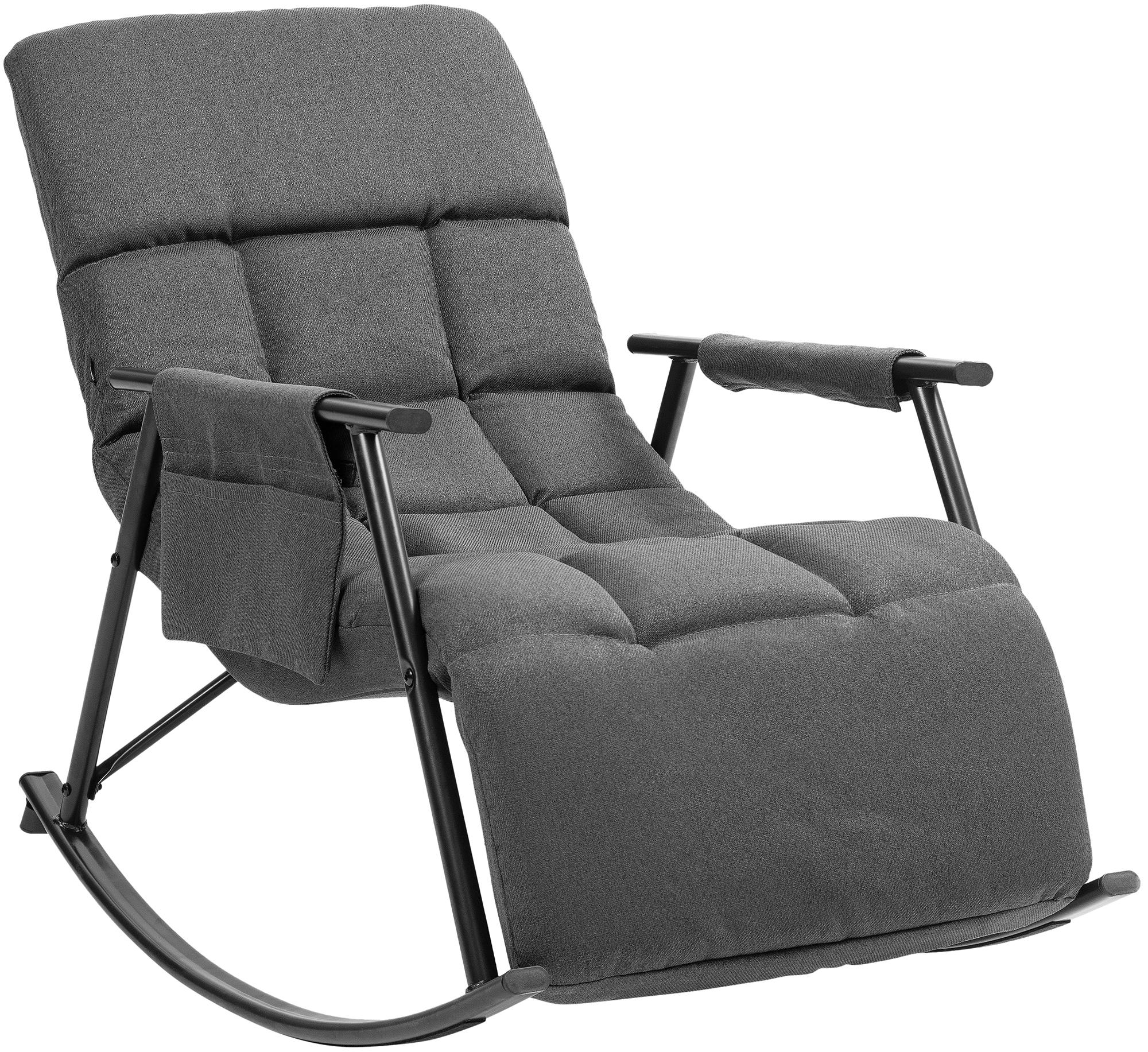 CLP Schaukelstuhl Cathy I Gepolsterter Relaxsessel I Schaukelsessel mit R&uuml;ckenlehne I Metallgestell mit Armlehnen und Seitentasche 