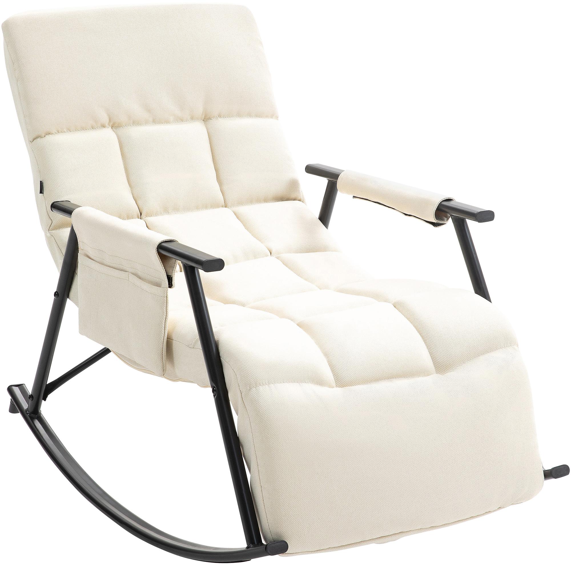 CLP Schaukelstuhl Cathy I Gepolsterter Relaxsessel I Schaukelsessel mit R&uuml;ckenlehne I Metallgestell mit Armlehnen und Seitentasche 