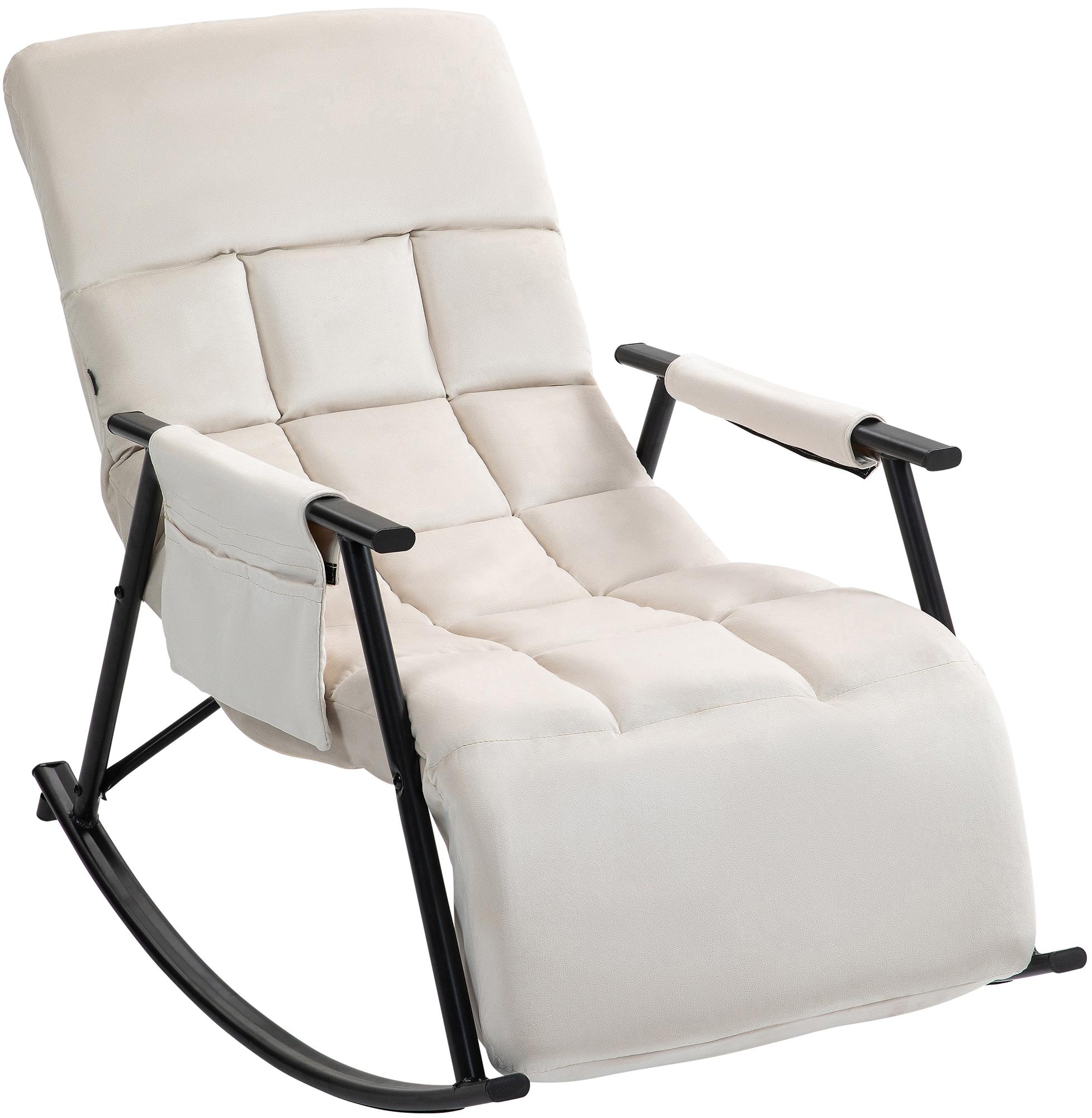 CLP Schaukelstuhl Cathy I Gepolsterter Relaxsessel I Schaukelsessel mit R&uuml;ckenlehne I Metallgestell mit Armlehnen und Seitentasche 