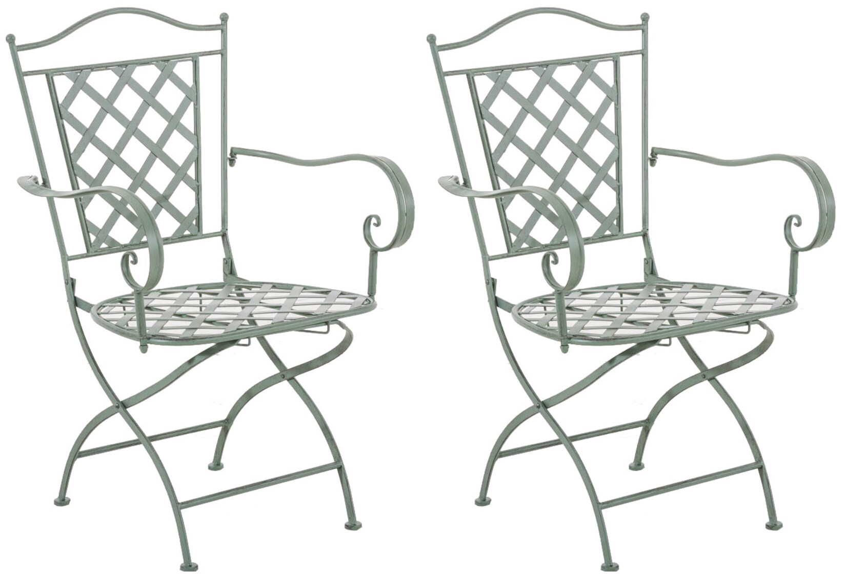 CLP 2er Set Eisenstühle Adara im Jugendstil I Outdoor-Stühle mit Armlehnen I Handgefertigte Gartenstühle aus Eisen