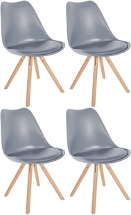 CLP 4er Set Stühle Sofia Kunststoff I Esszimmerstühle Mit Kunstledersitz und Kunststoffschale I Kunststoffstühle Mit 4-Fuß Holzgestell 