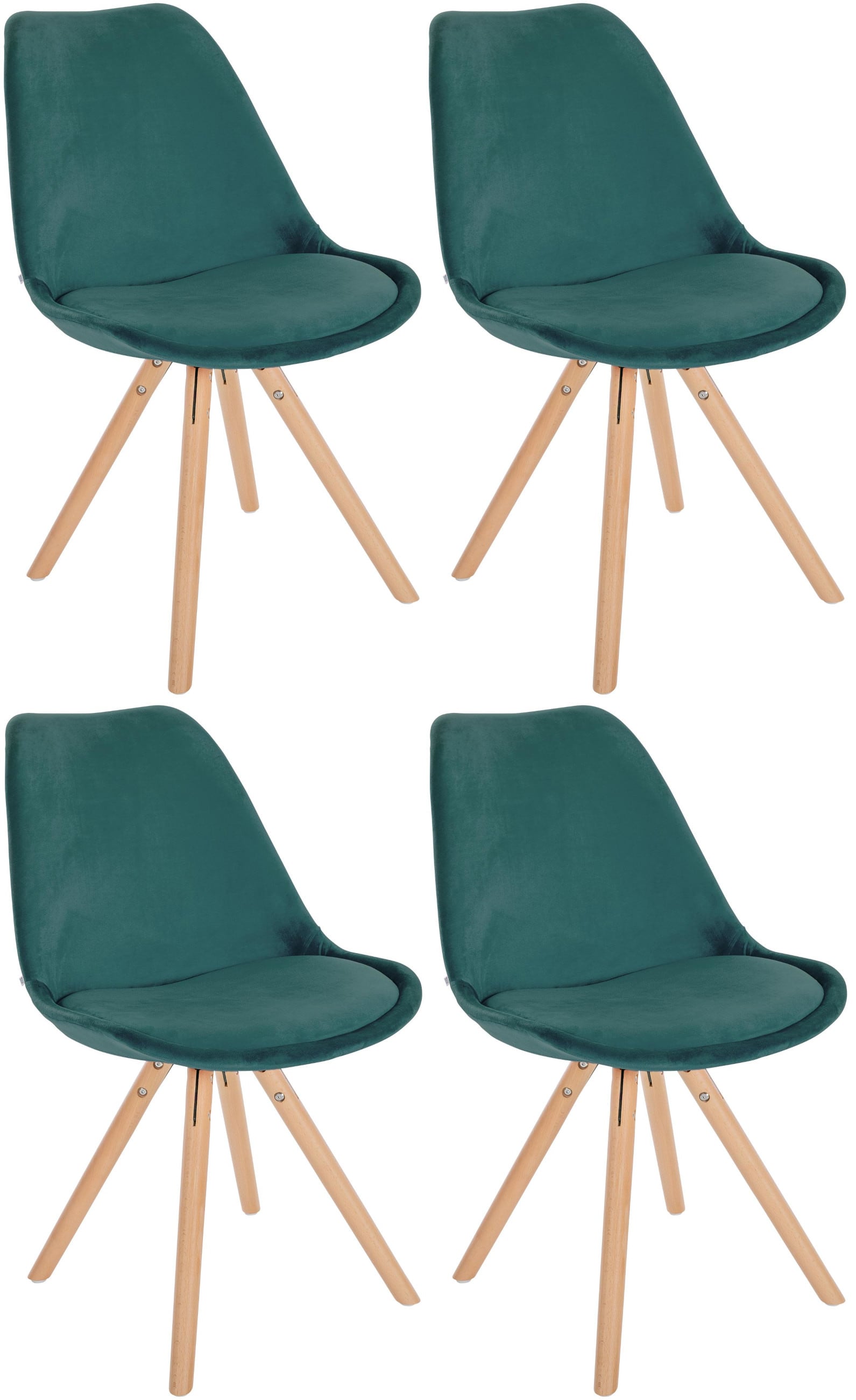 CLP 4er Set St&uuml;hle Sofia mit Samtbezug und hochwertiger Polsterung I Besucherst&uuml;hle mit robustem 4-Fu&szlig; Holzgestell 