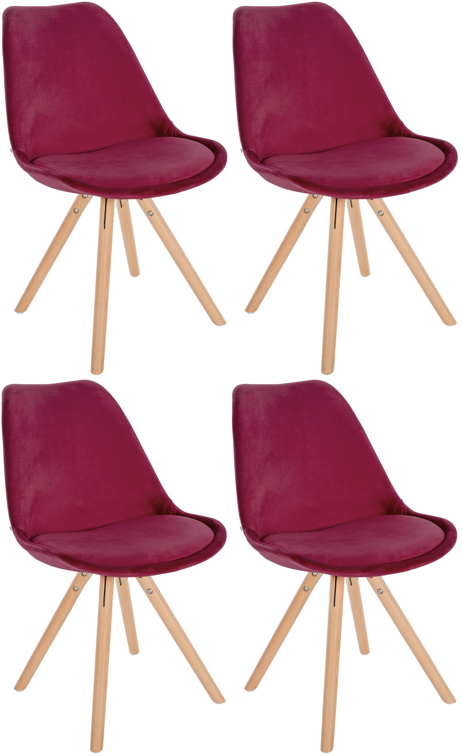 CLP 4er Set St&uuml;hle Sofia mit Samtbezug und hochwertiger Polsterung I Besucherst&uuml;hle mit robustem 4-Fu&szlig; Holzgestell 