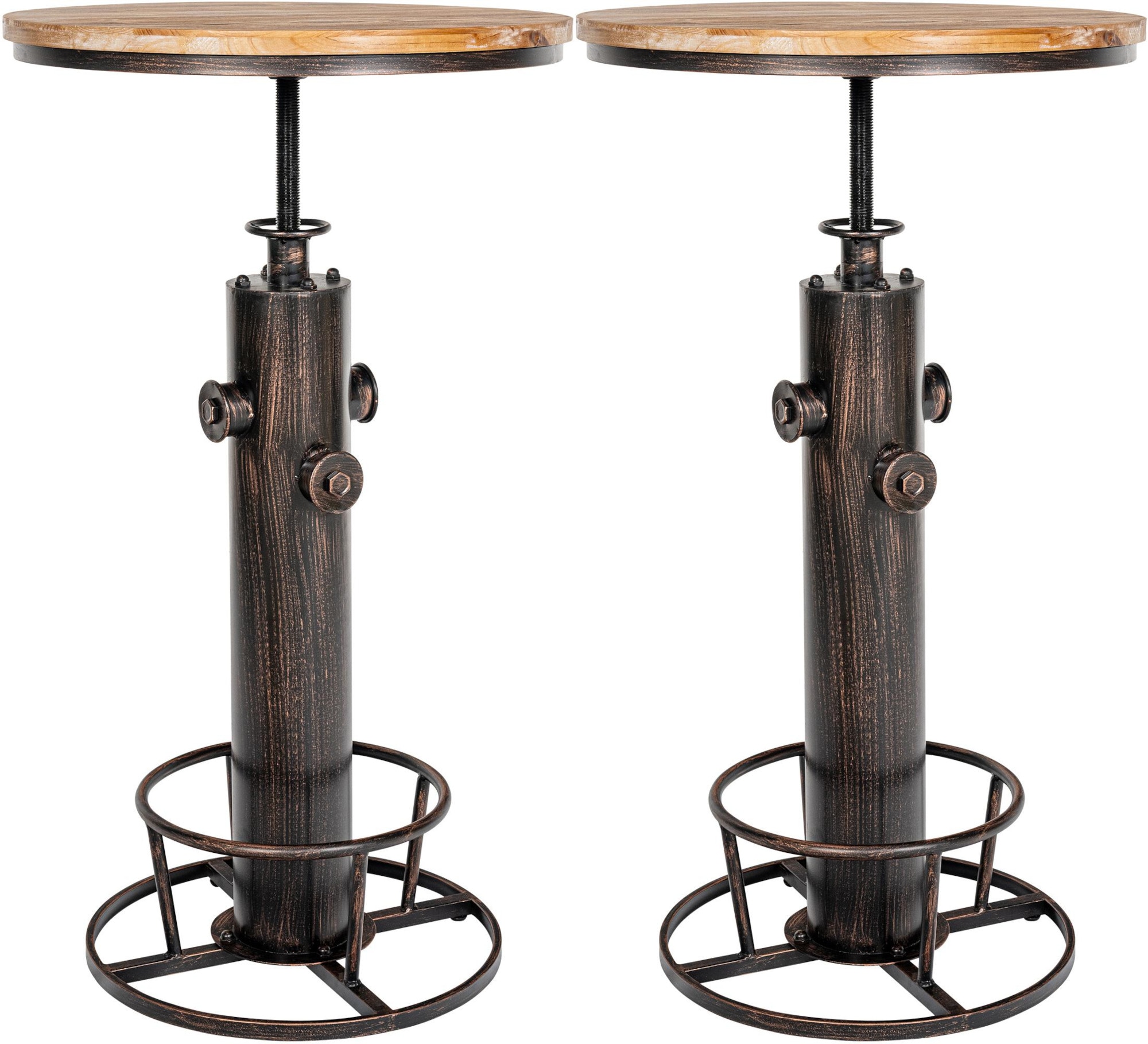 CLP 2er Set Stehtische Ruhr I H&ouml;henverstellbare Bartische mit Fu&szlig;ablagen I Tischgestelle aus Metall und Tischplatten aus Kiefernholz 