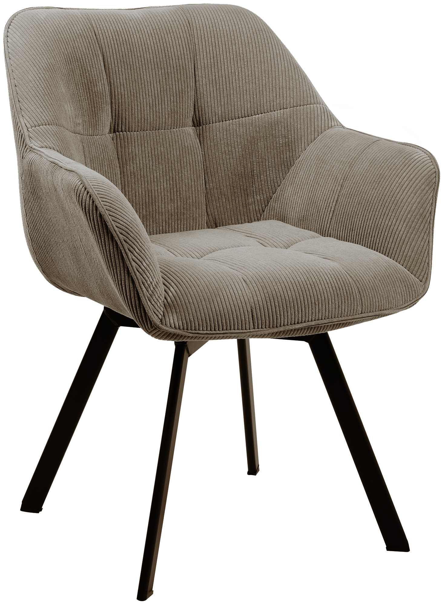 CLP Esszimmerstuhl ergonomisch Jordi Cord, drehbar mit Armlehnen, Polstersessel, 4-Fu&szlig;-Metallgestell, bis 150 kg, mit Bodenschonern 