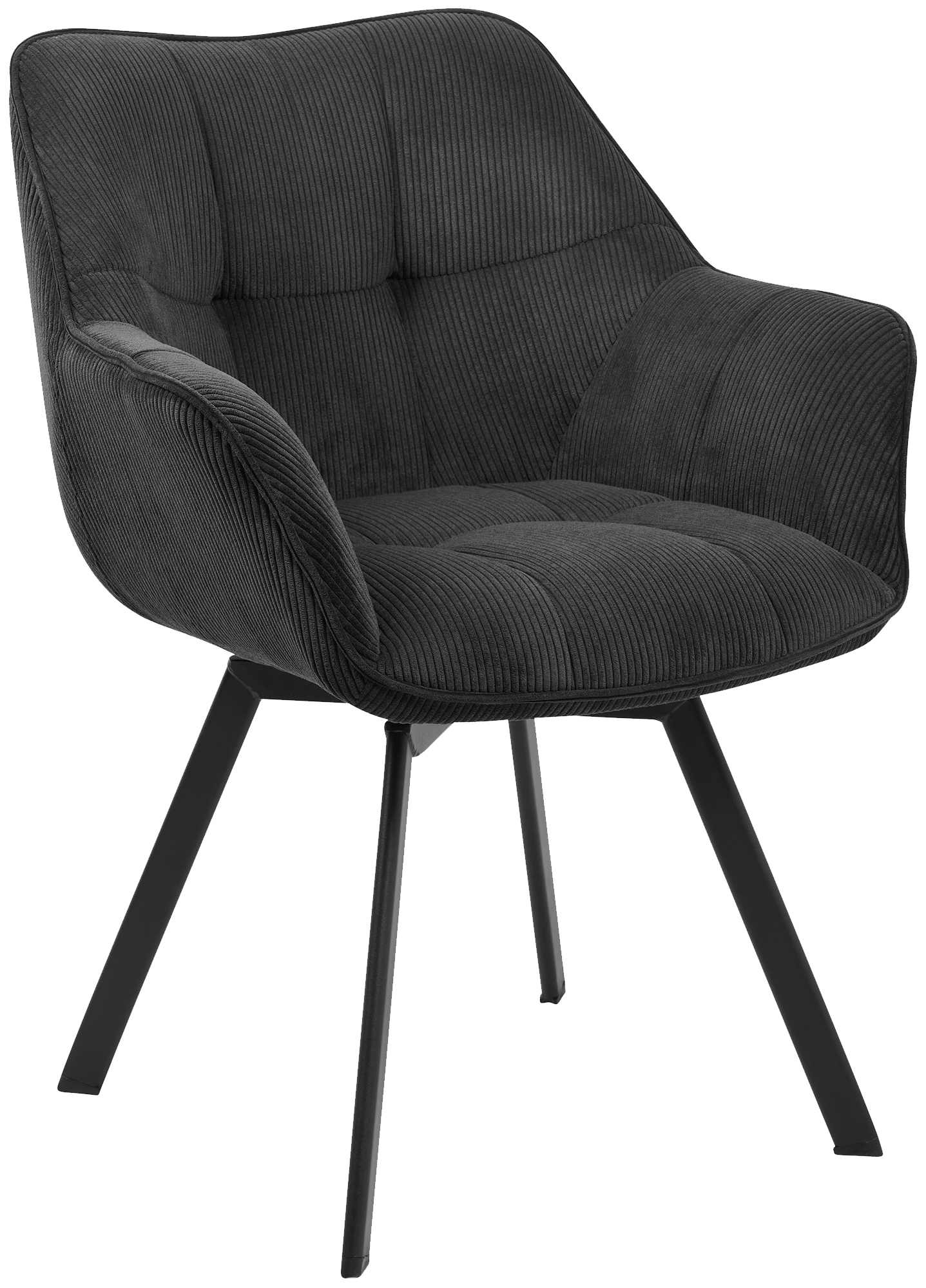 CLP Esszimmerstuhl ergonomisch Jordi Cord, drehbar mit Armlehnen, Polstersessel, 4-Fu&szlig;-Metallgestell, bis 150 kg, mit Bodenschonern 