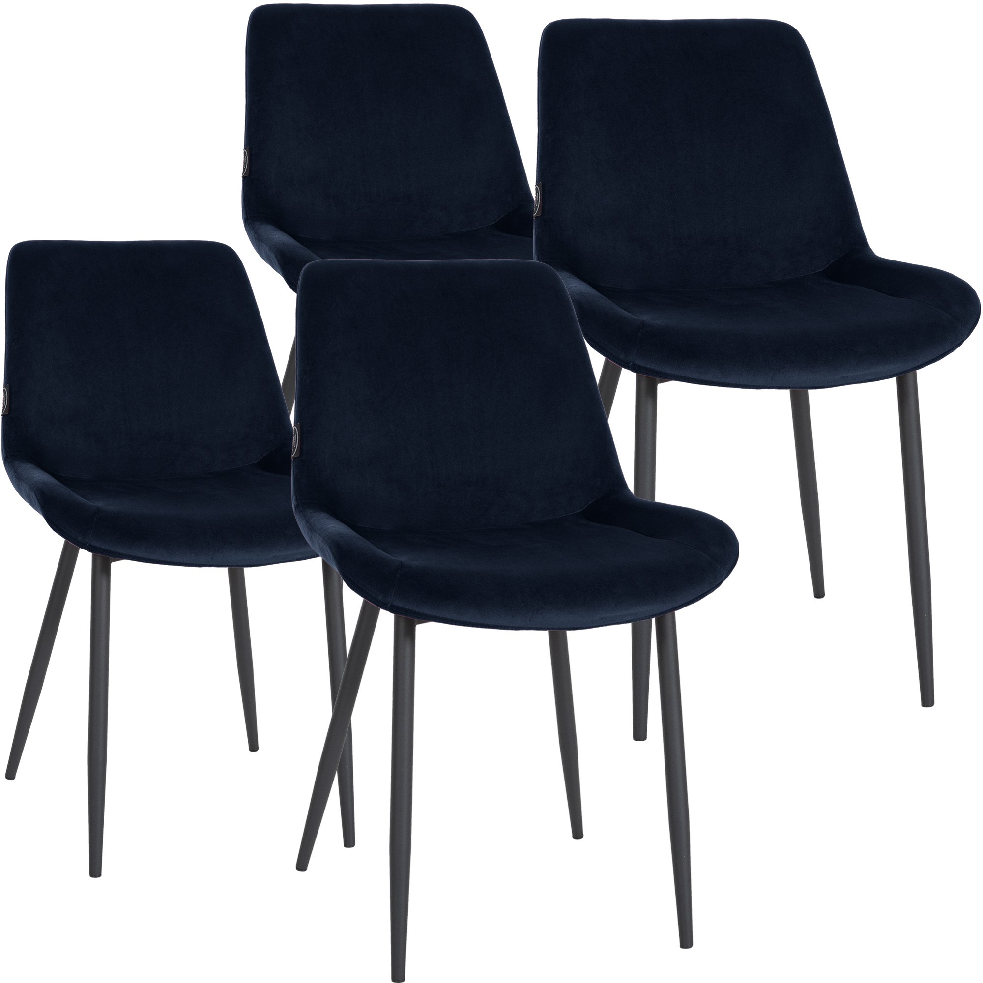 CLP Esszimmerst&uuml;hle 4er Set gepolstert Victoria, K&uuml;chenst&uuml;hle Samtbezug mit R&uuml;ckenlehne und schwarzem Metallgestell, Polsterst&uuml;hle 